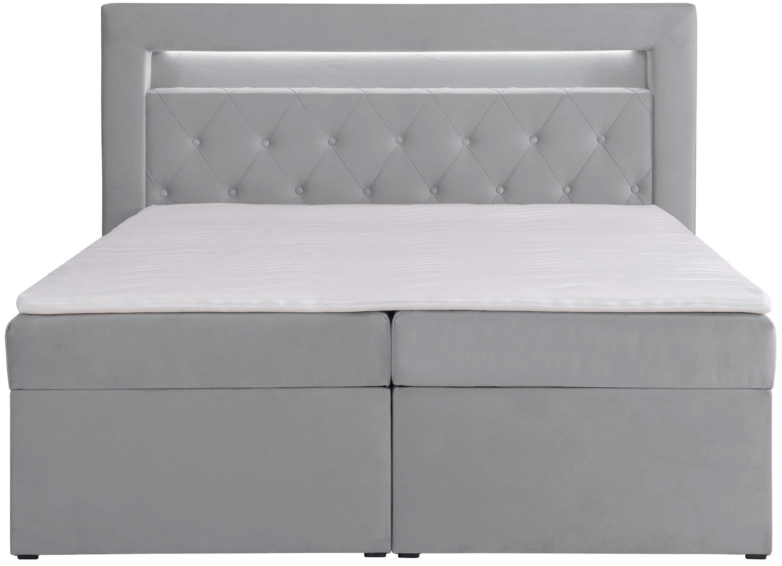 Kontinentalbett 160x200 cm Goldess mit Stauraum und LED-Beleuchtung, grauer Samt