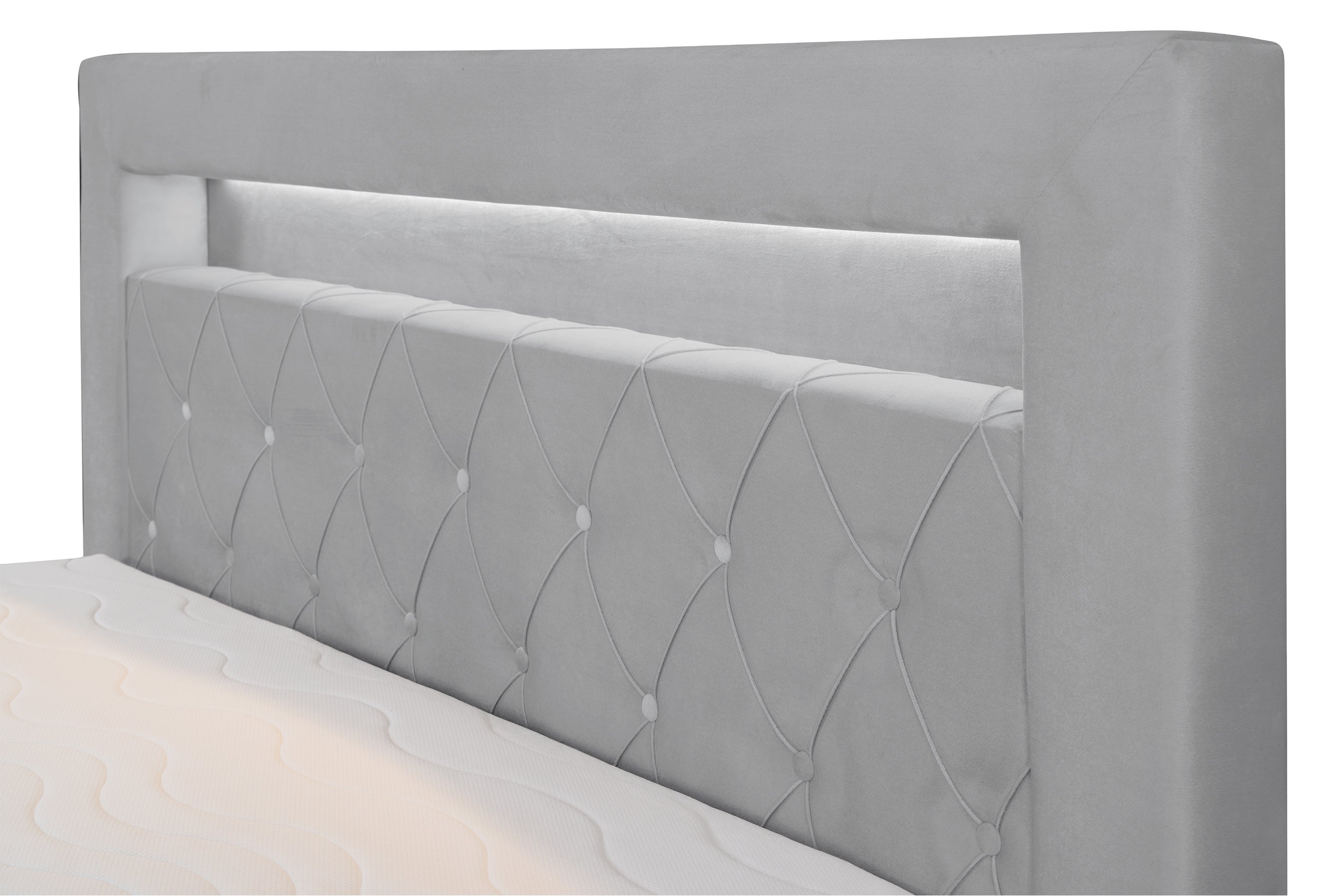 Kontinentalbett 160x200 cm Goldess mit Stauraum und LED-Beleuchtung, grauer Samt