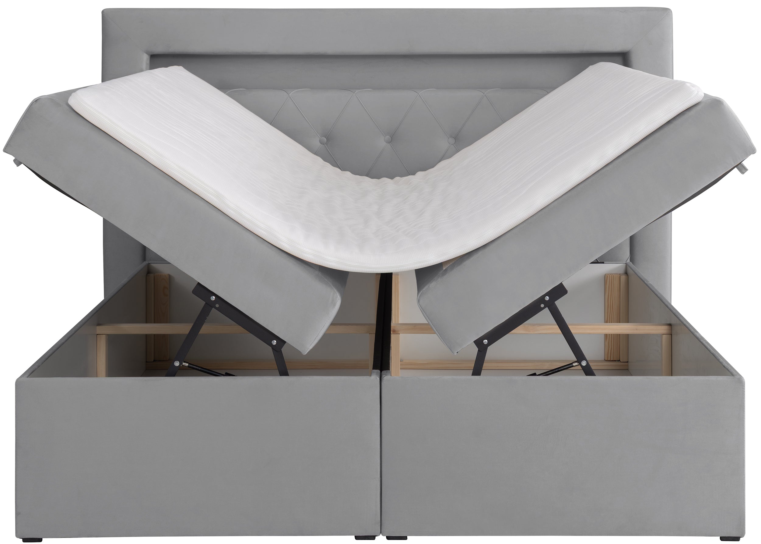 Kontinentalbett 160x200 cm Goldess mit Stauraum und LED-Beleuchtung, grauer Samt