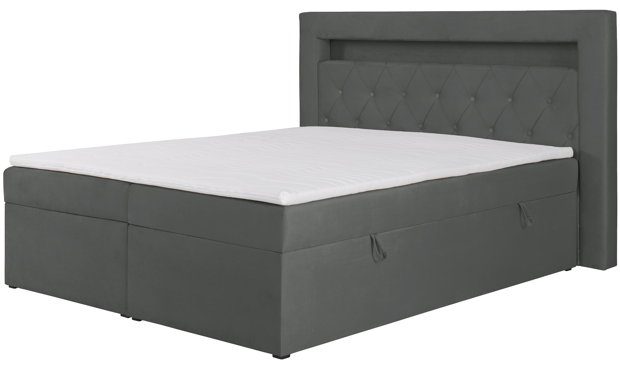 Kontinentalbett 180x200 cm Goldess mit Stauraum und LED-Beleuchtung, dunkelgrauer Samt
