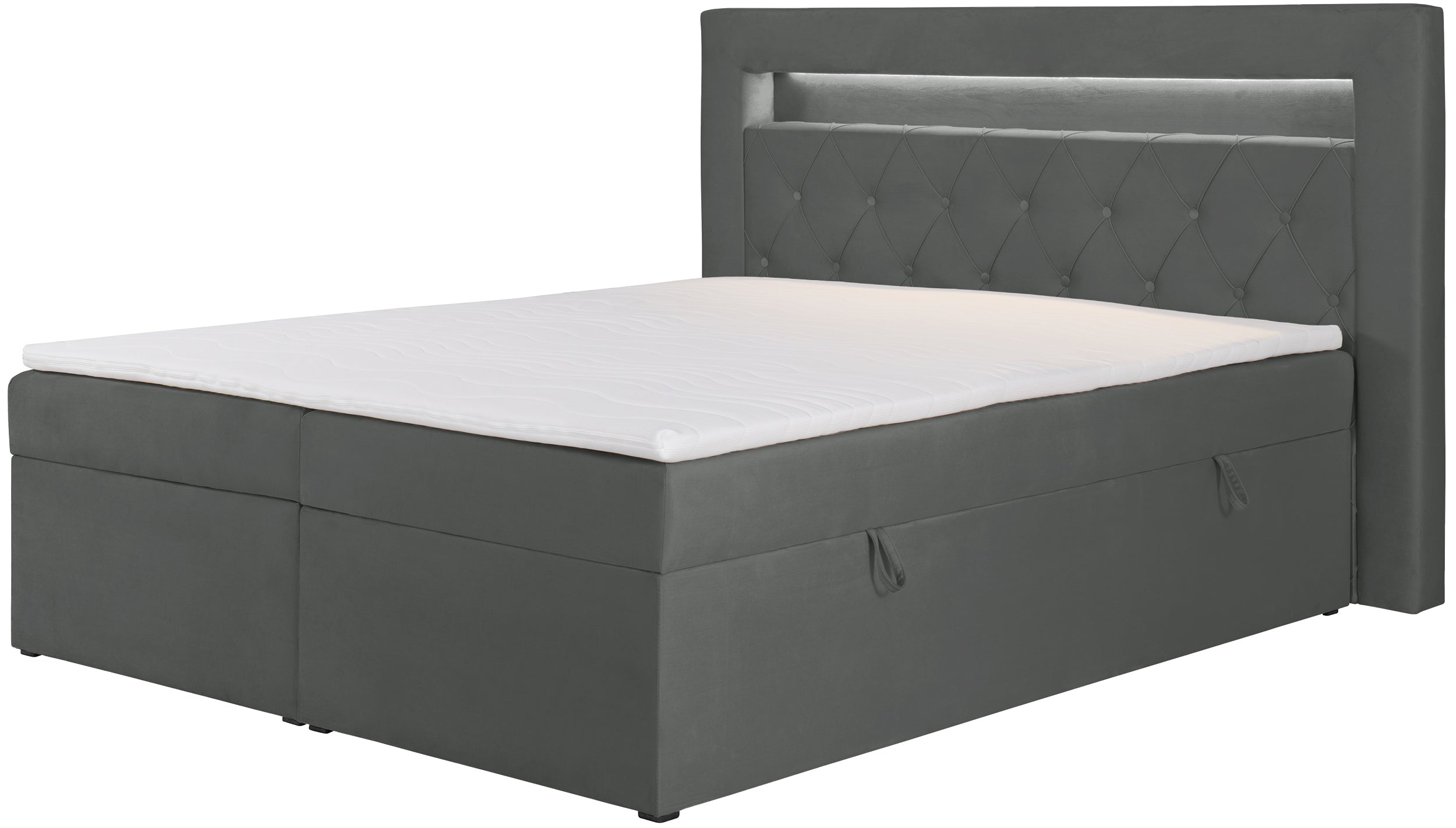Kontinentalbett 180x200 cm Goldess mit Stauraum und LED-Beleuchtung, dunkelgrauer Samt