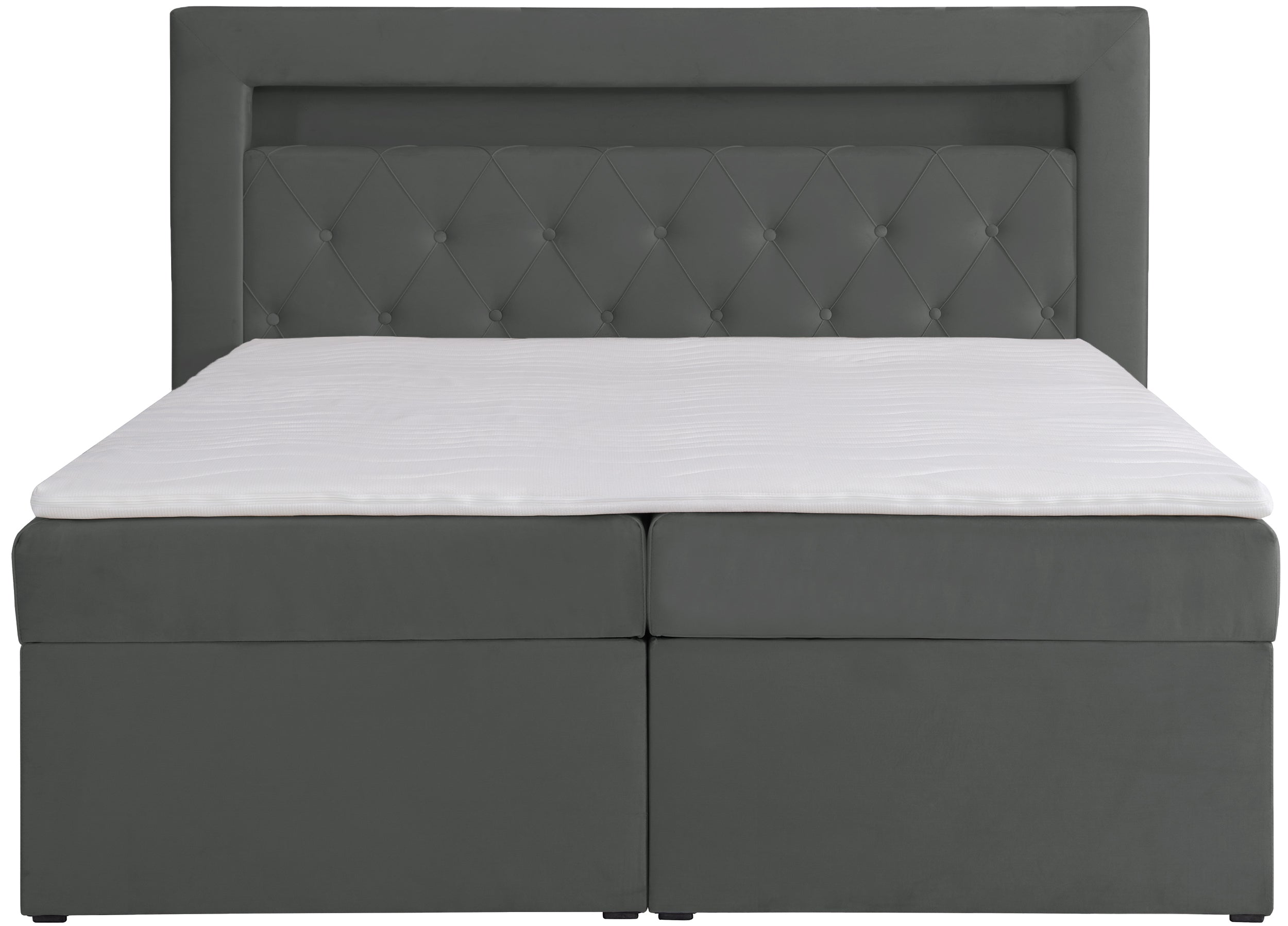 Kontinentalbett 180x200 cm Goldess mit Stauraum und LED-Beleuchtung, dunkelgrauer Samt