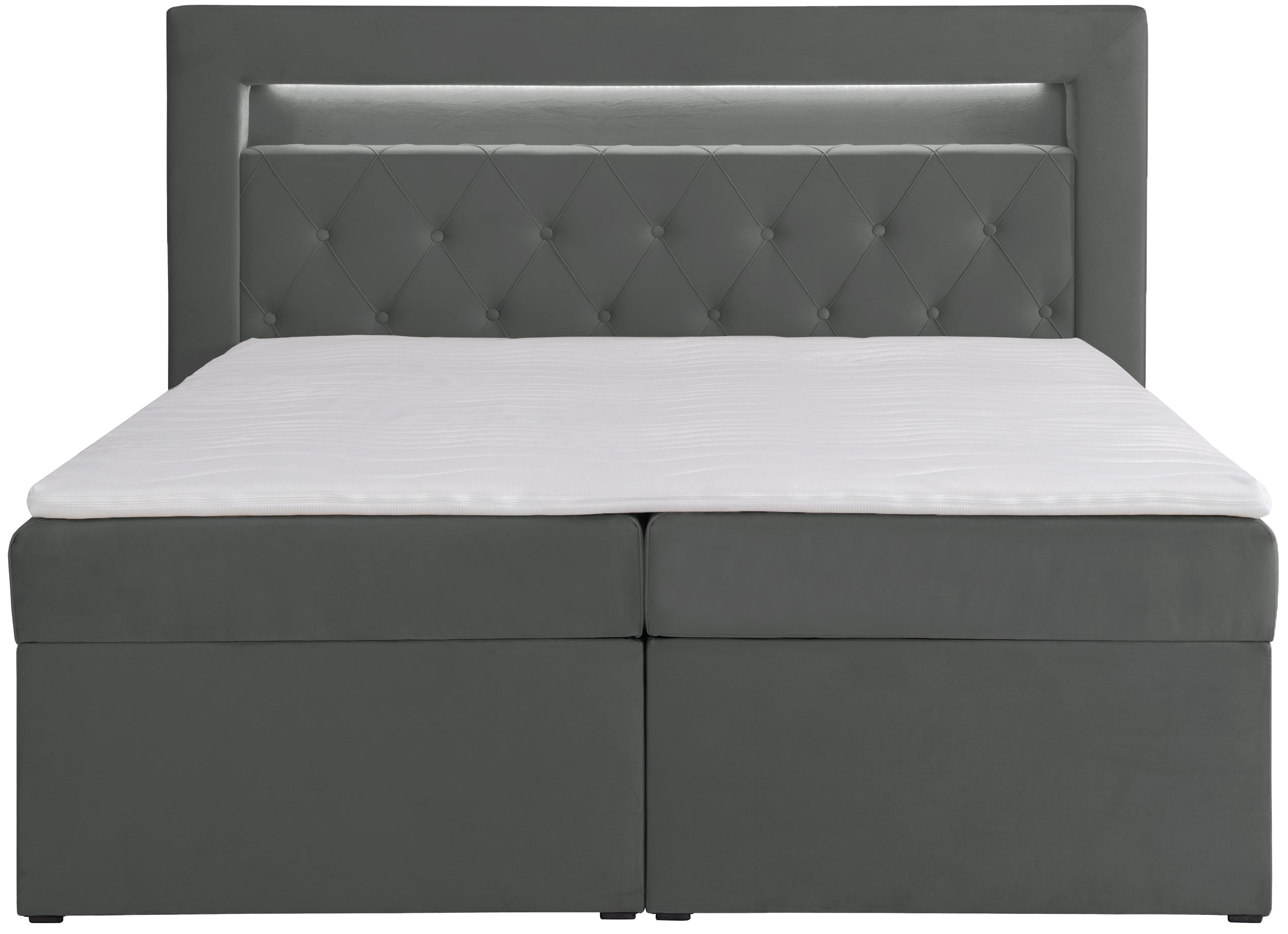 Kontinentalbett 180x200 cm Goldess mit Stauraum und LED-Beleuchtung, dunkelgrauer Samt