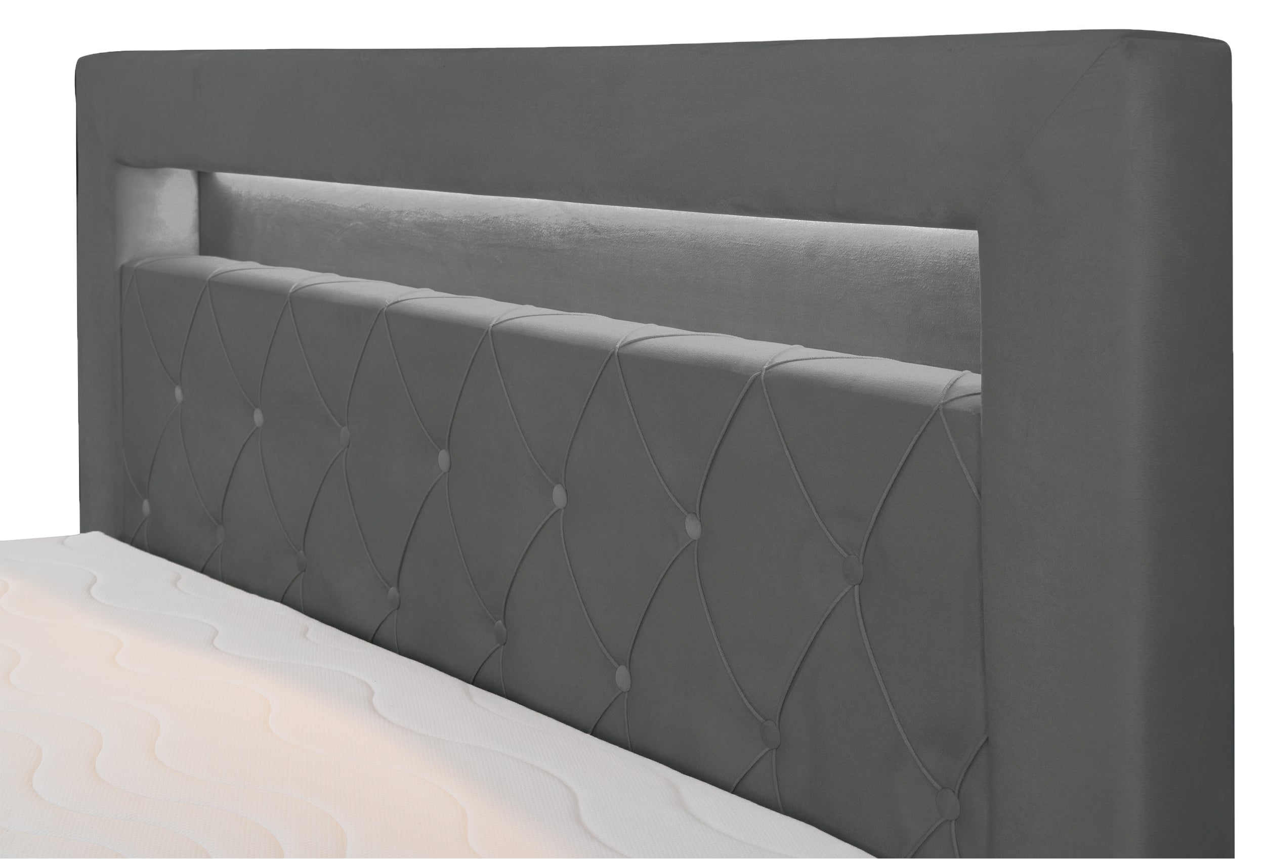 Kontinentalbett 180x200 cm Goldess mit Stauraum und LED-Beleuchtung, dunkelgrauer Samt