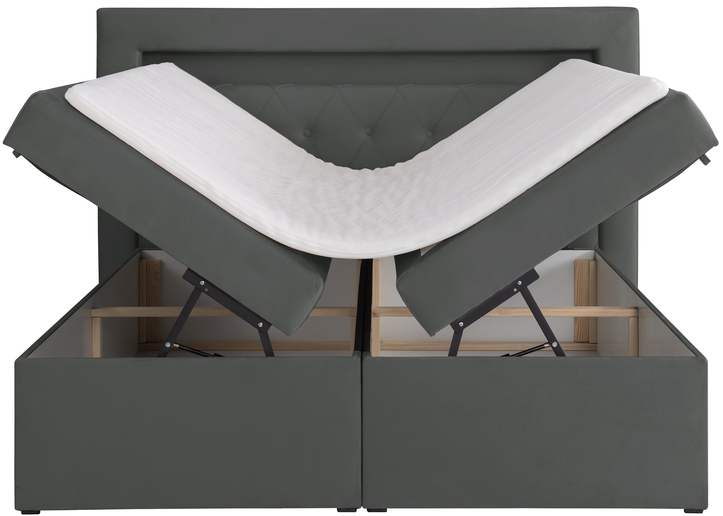 Kontinentalbett 180x200 cm Goldess mit Stauraum und LED-Beleuchtung, dunkelgrauer Samt