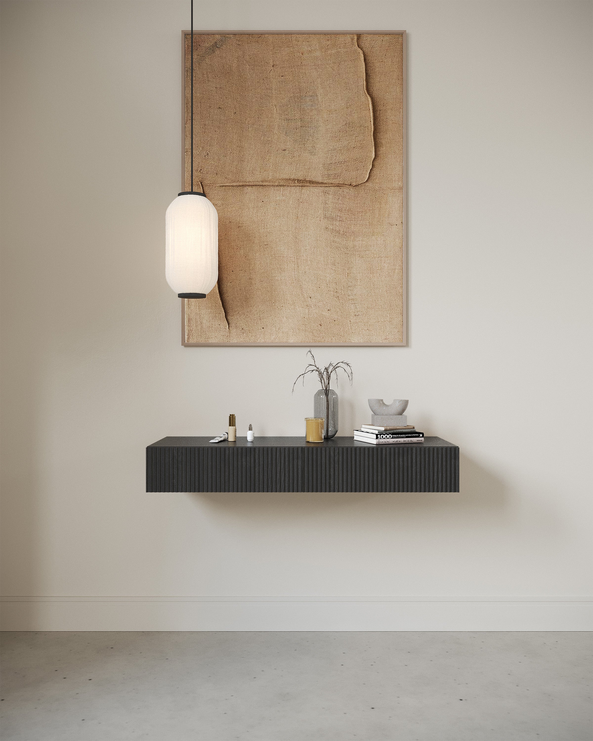 Hängender Schminktisch Nolie mit Schubladen 110 cm Portland Esche Schwarz