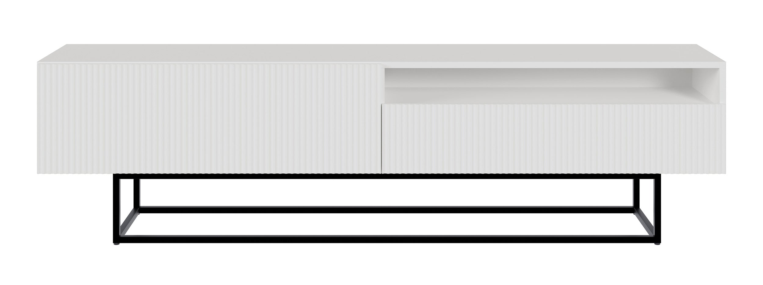 TV-Schrank Veldio mit gefräster Front und Nische, 175 cm, Weiß mit schwarzen Beinen
