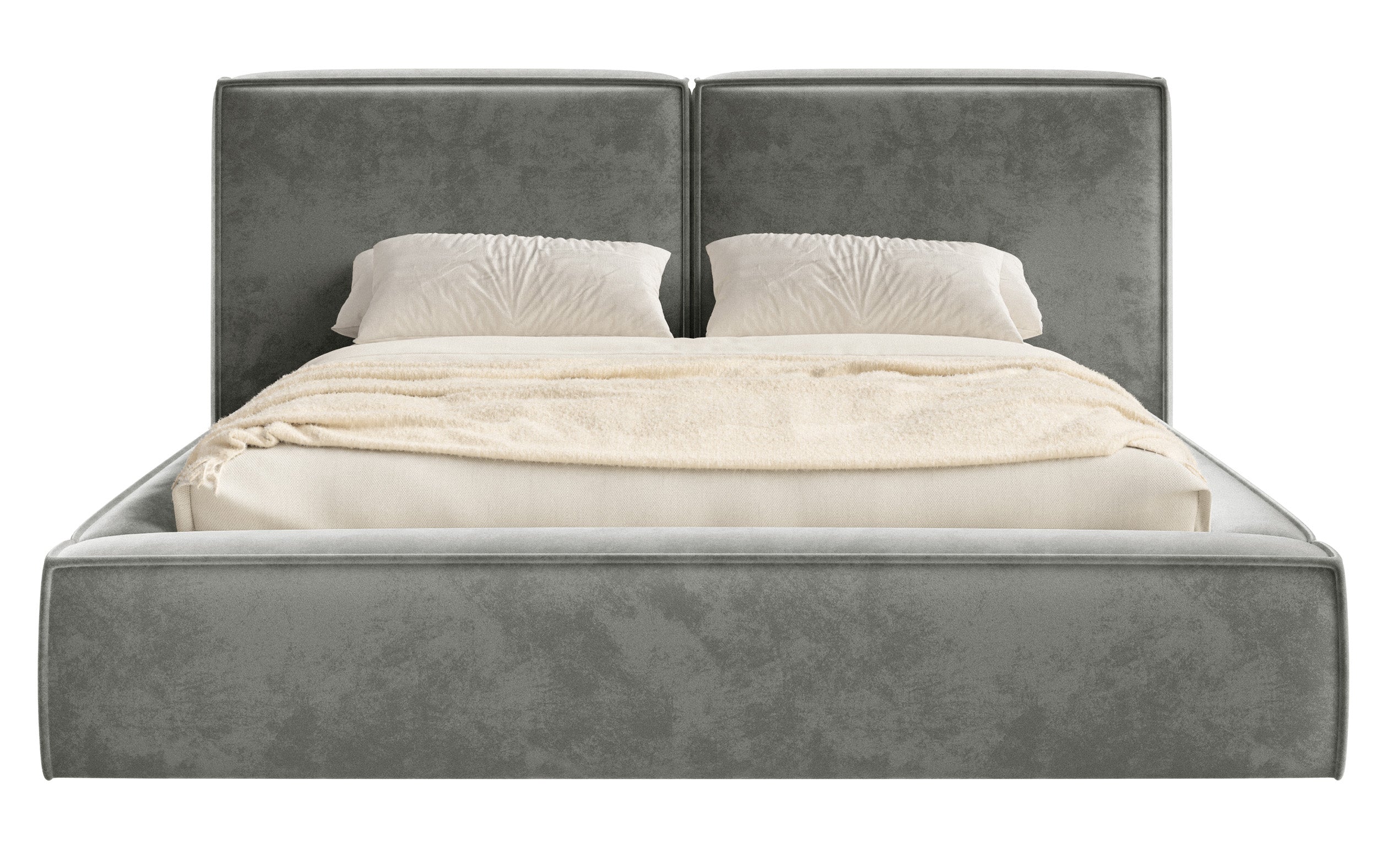 Polsterbett 200x200 cm Tilves mit Stauraum, Metallrahmen, grauer Samt