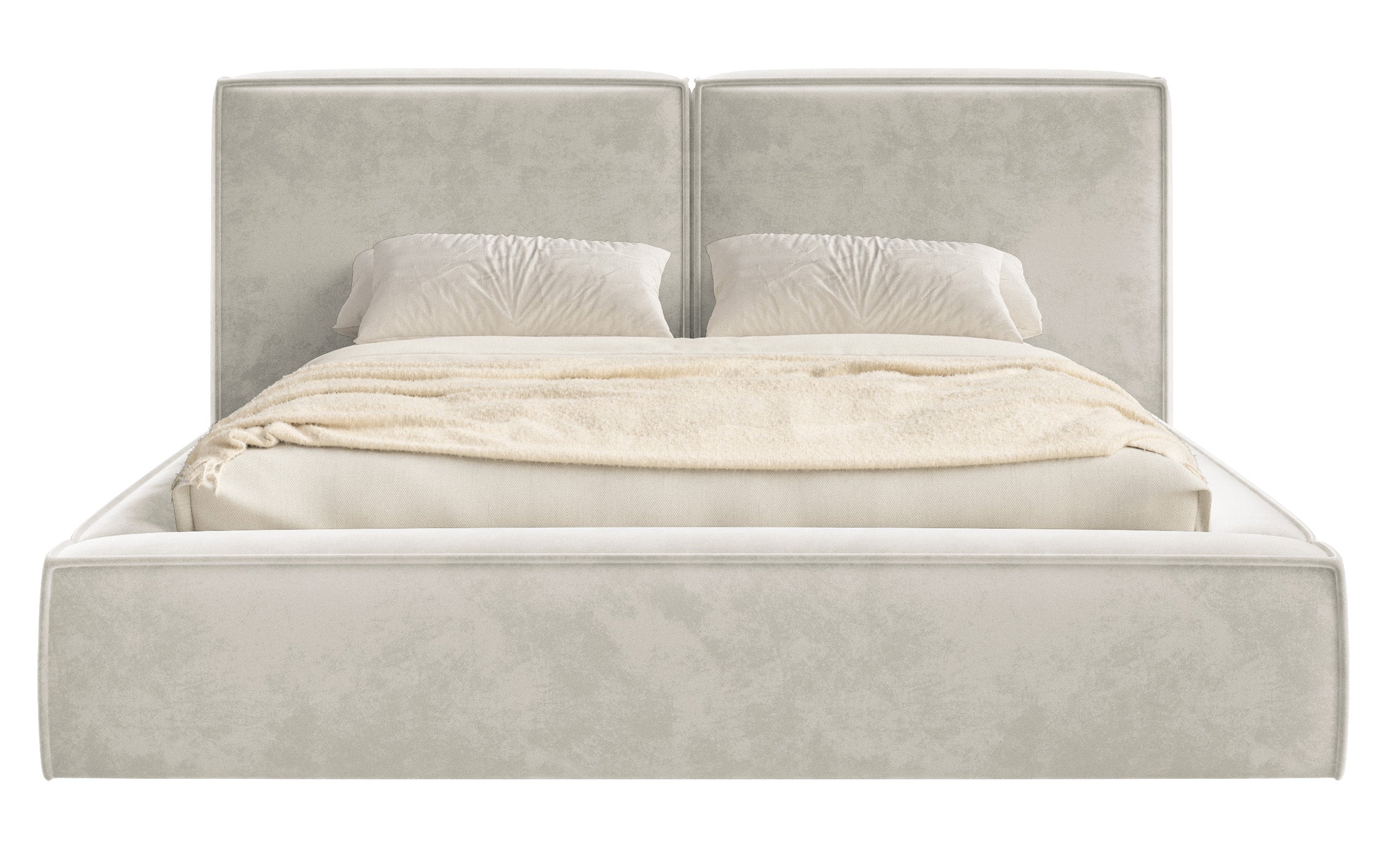 Polsterbett 160x200 cm Tilves mit Stauraum, Metallrahmen, grau-beiges Samt