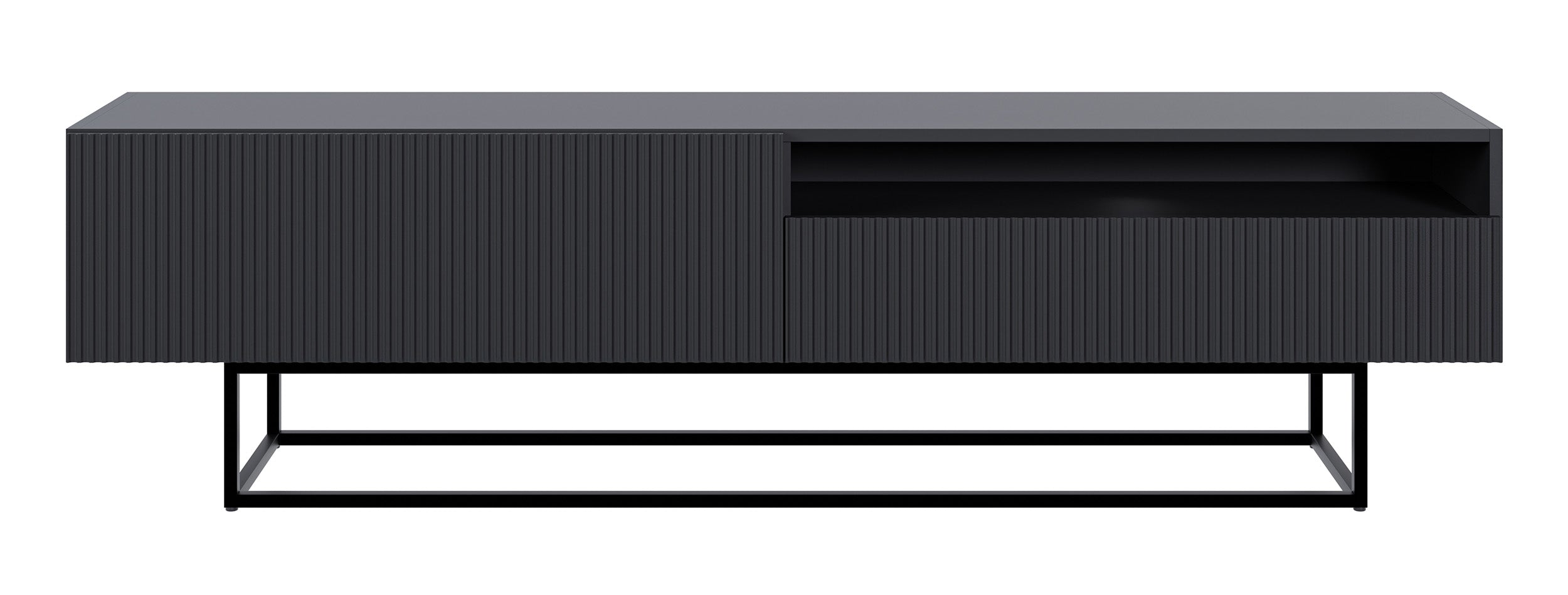 TV-Schrank Veldio mit gefräster Front und Nische, 175 cm, Schwarz mit schwarzen Beinen