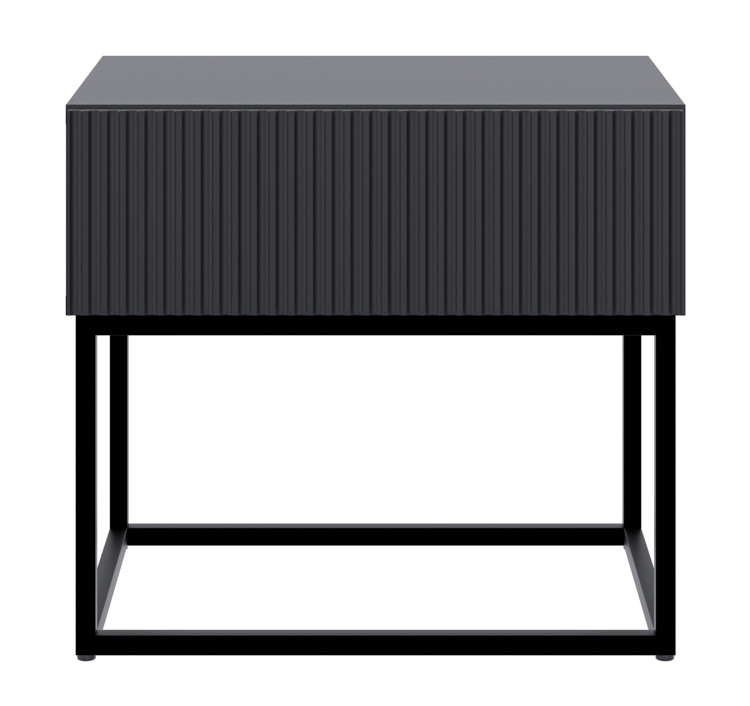 Nachttisch Veldio mit gefräster Front und Schublade 50 cm Schwarz mit schwarzen Beinen