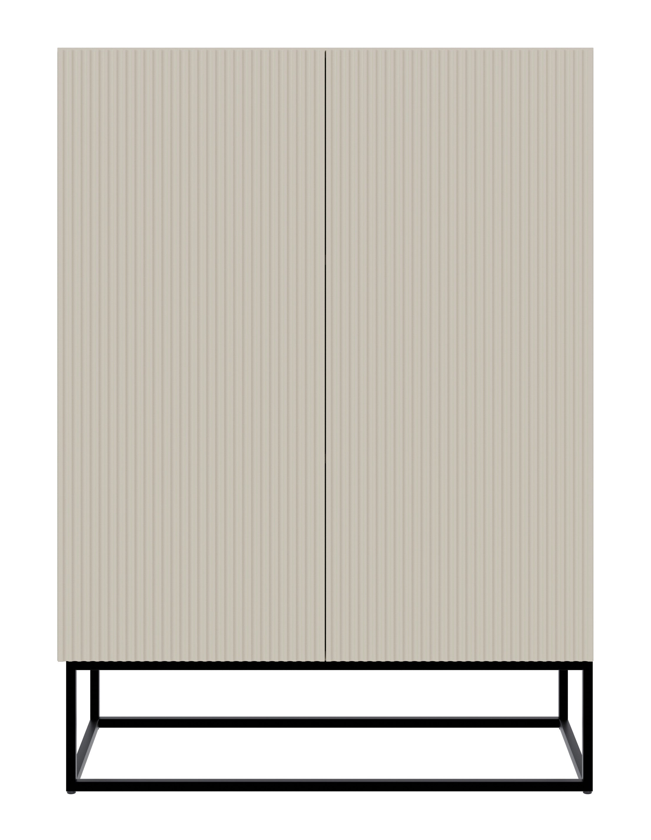 Zweiturige Kommode Veldio mit gefräster Front 90 cm Grau-Beige mit schwarzen Beinen