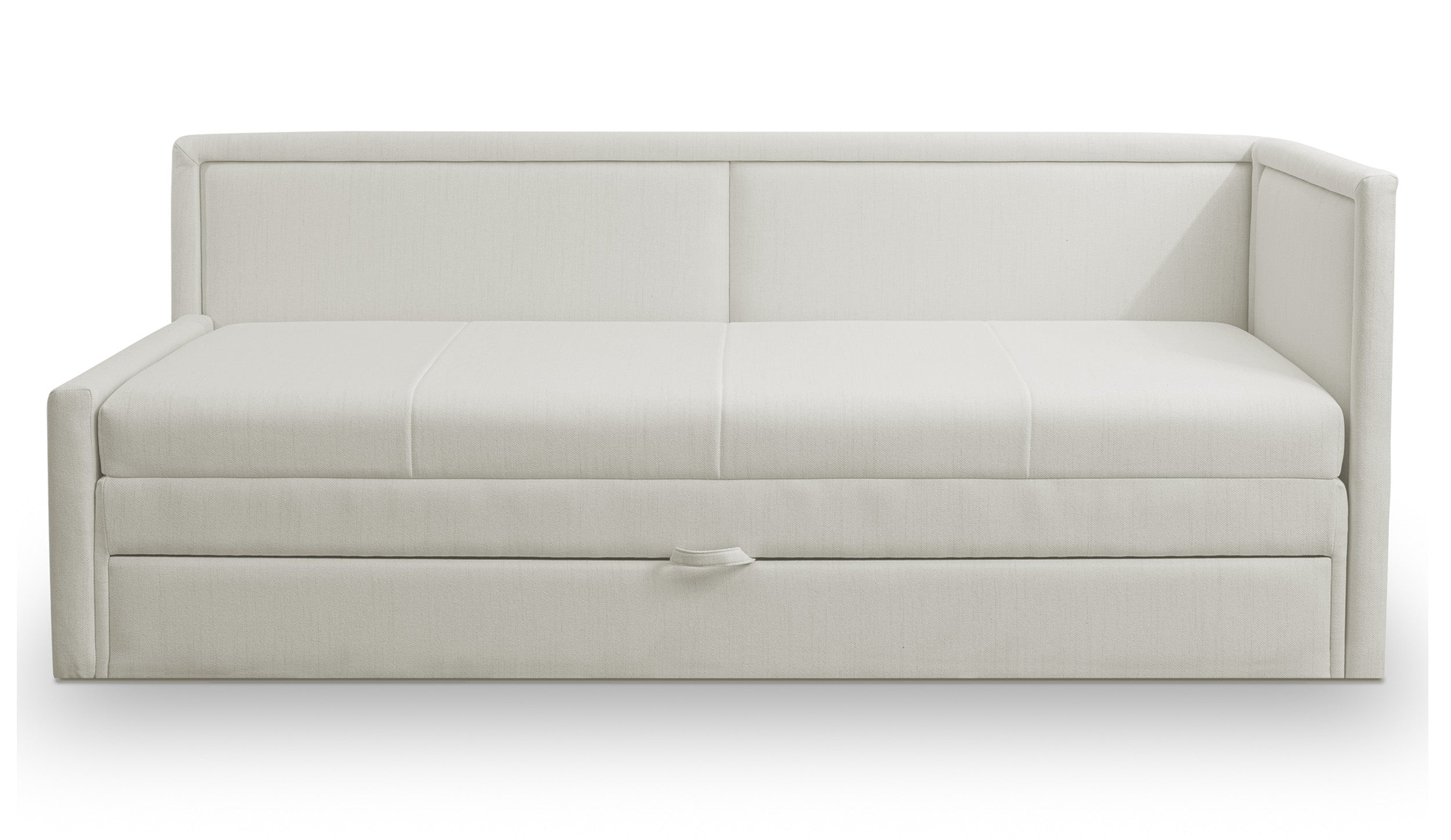 Jugendbett Caprili mit Stauraum, cremefarben, Flechtmuster, universell einsetzbar