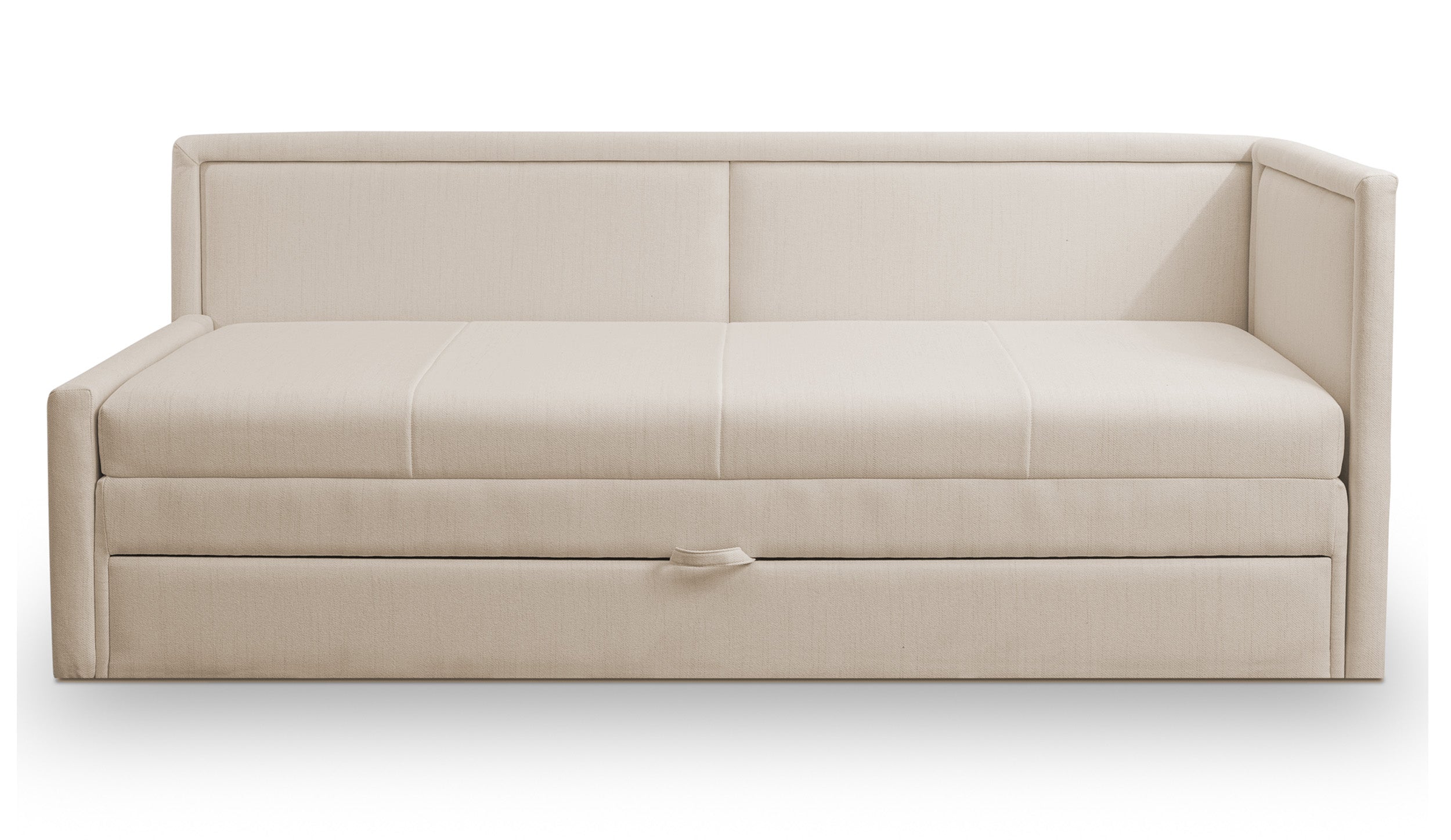 Jugendbett Caprili mit Aufbewahrungsbox, hellbeige, Flechtmuster, universell einsetzbar