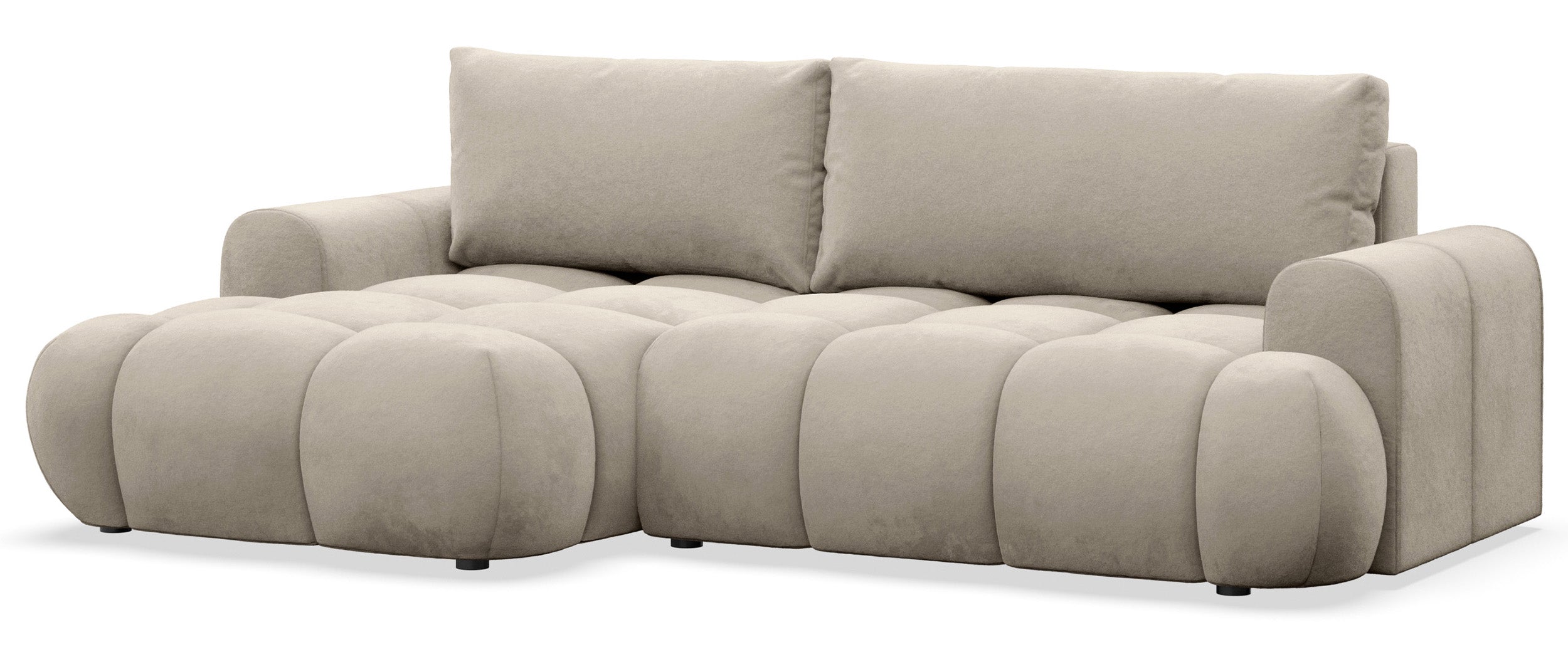 Ecksofa mit Schlafunktion Ombo Mini, L-förmig, linksseitig, mit Stauraum, beige, wasserabweisender Samt