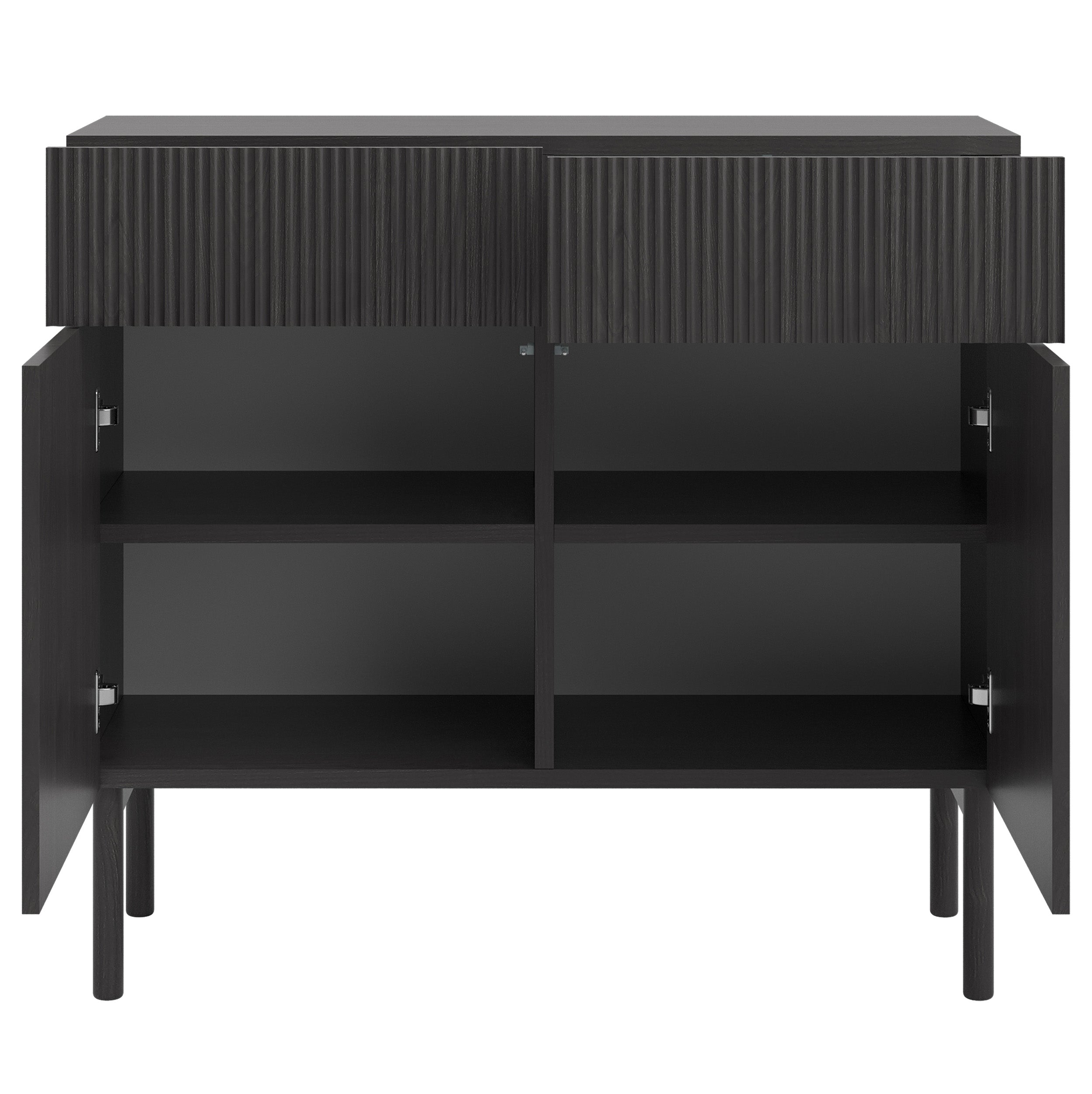 Zweiturige Kommode Nolie mit zwei Schubladen, 100 cm, Portland Esche Schwarz