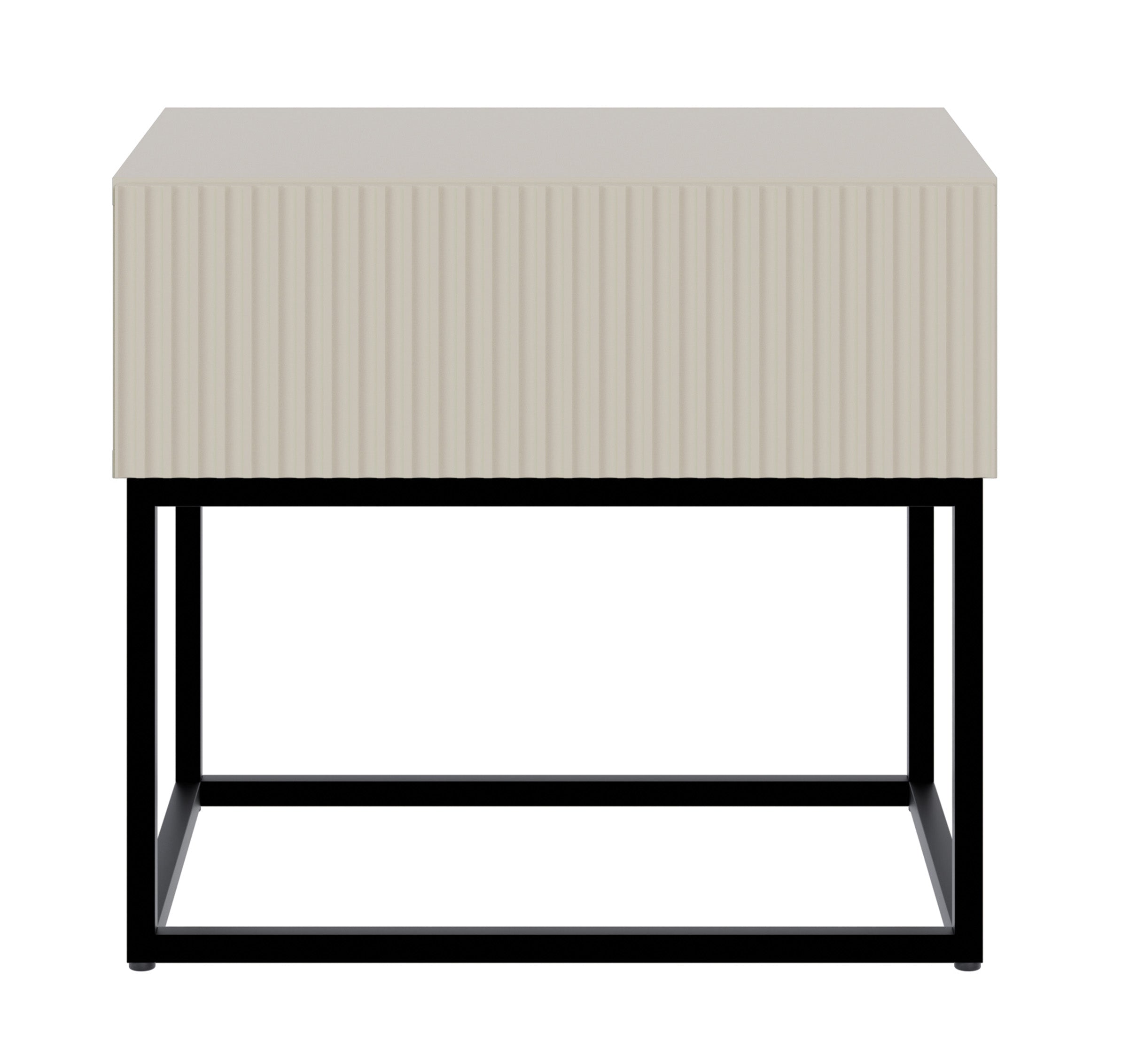 Nachttisch Veldio mit gefräster Front und Schublade 50 cm Grau-Beige mit schwarzen Beinen