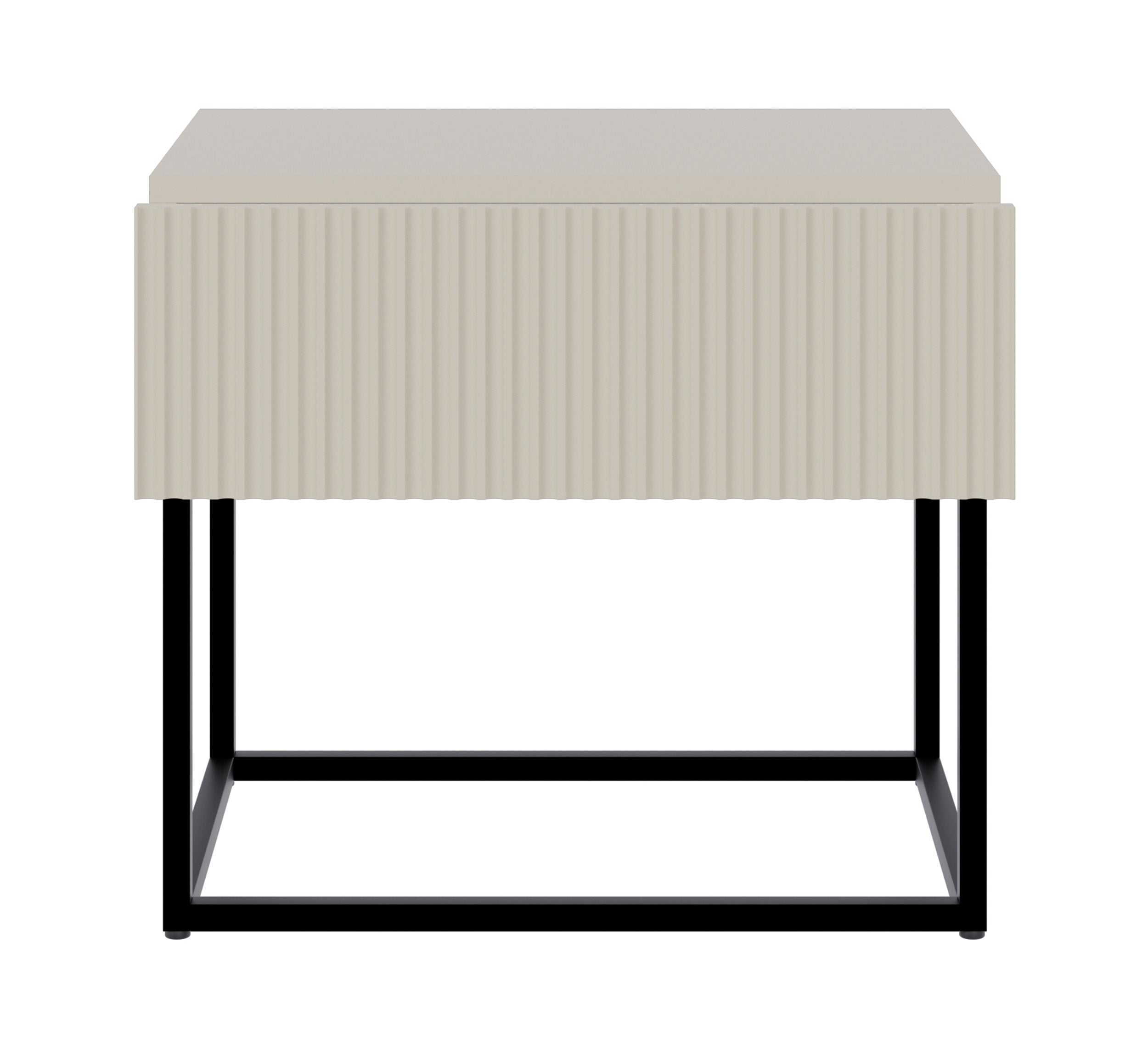 Nachttisch Veldio mit gefräster Front und Schublade 50 cm Grau-Beige mit schwarzen Beinen