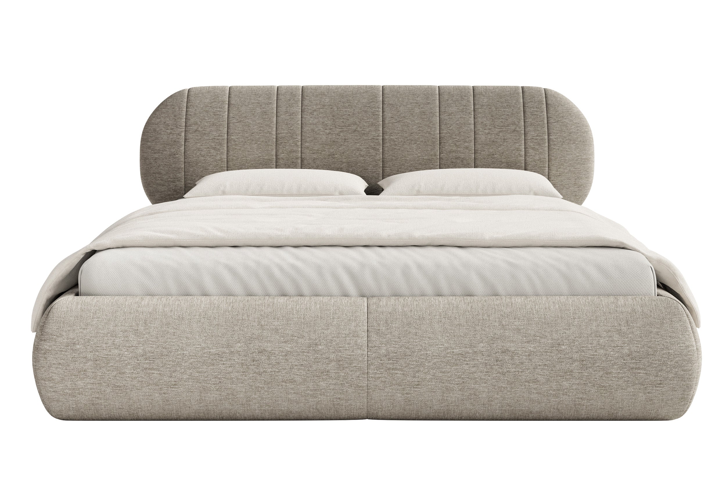 Polsterbett 180x200 cm Asmelio mit Stauraum, Metallrahmen, grau-beige Geflecht