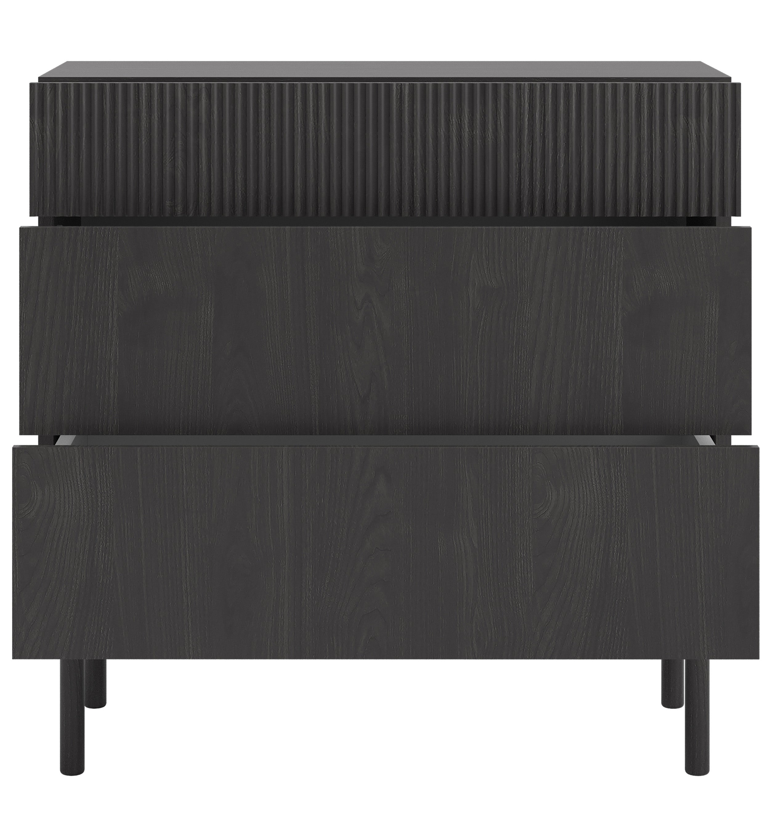 Kommode Nolie mit drei Schubladen 90 cm Portland Esche Schwarz