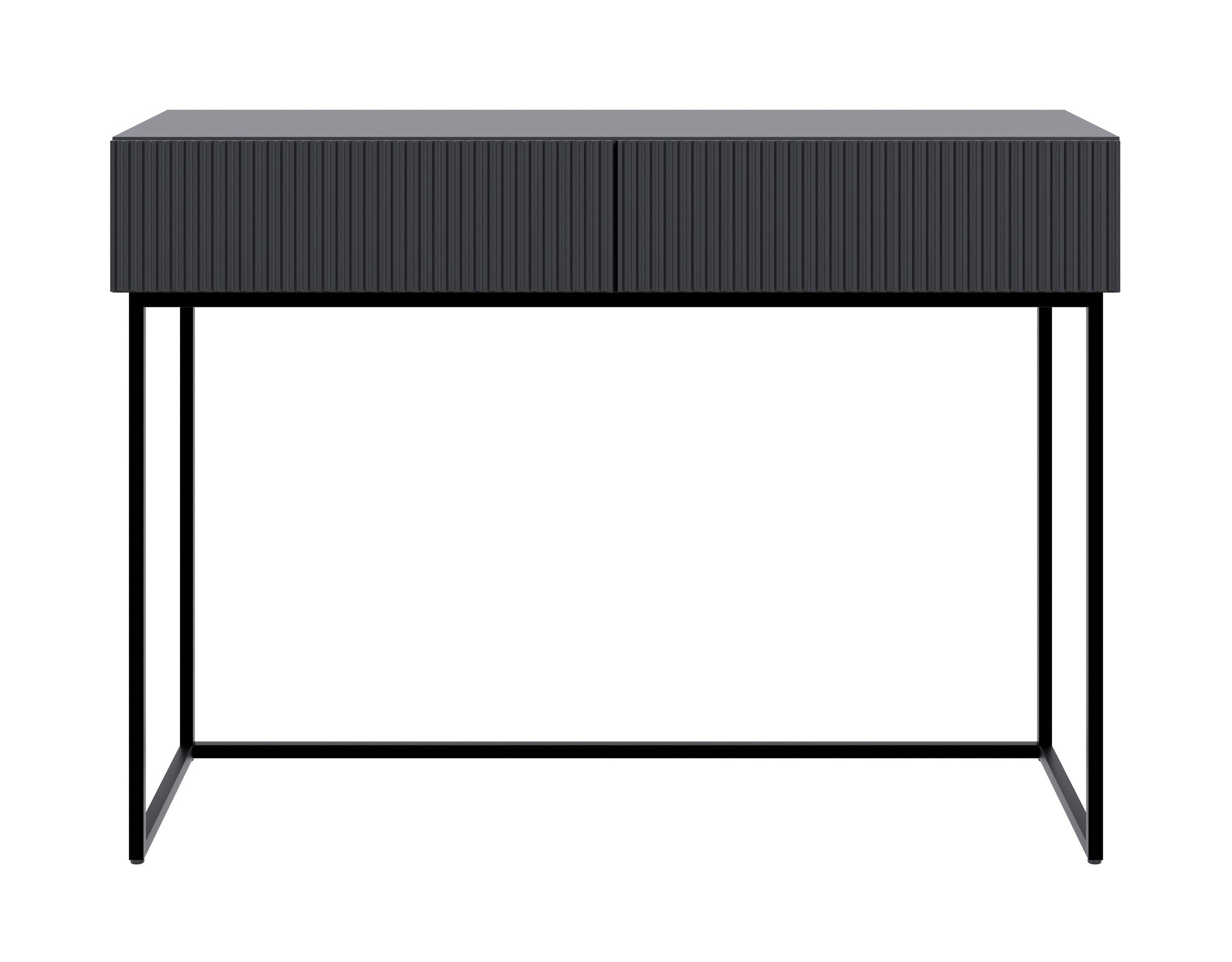 Toilettentisch Veldio mit gefräster Front und zwei Schubladen, 110 cm, Schwarz mit schwarzen Beinen