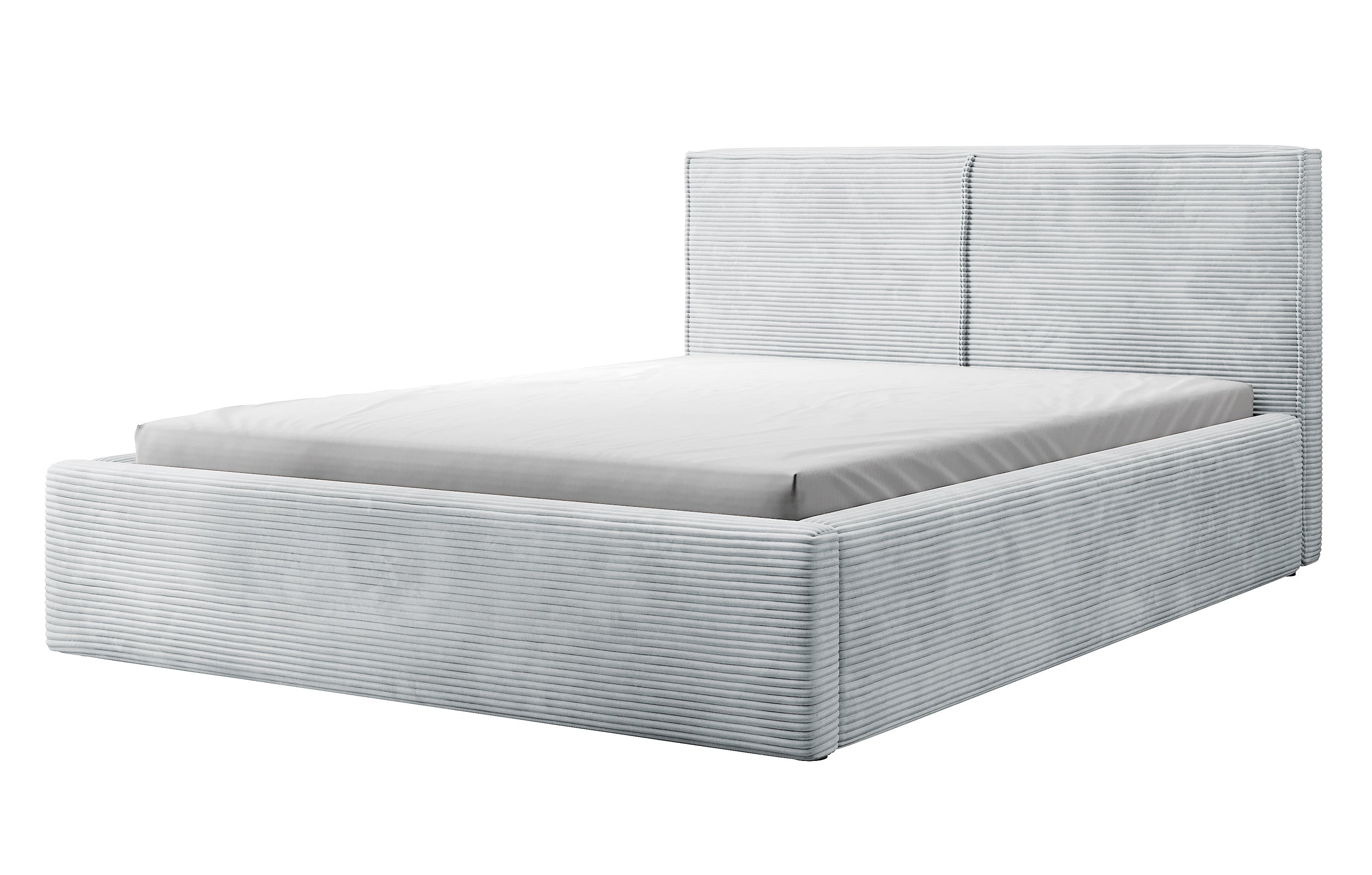 Gepolstertes Bett 160x200 cm Farese mit Stauraum und Gasdruckfeder, hellgrauer Cordstoff