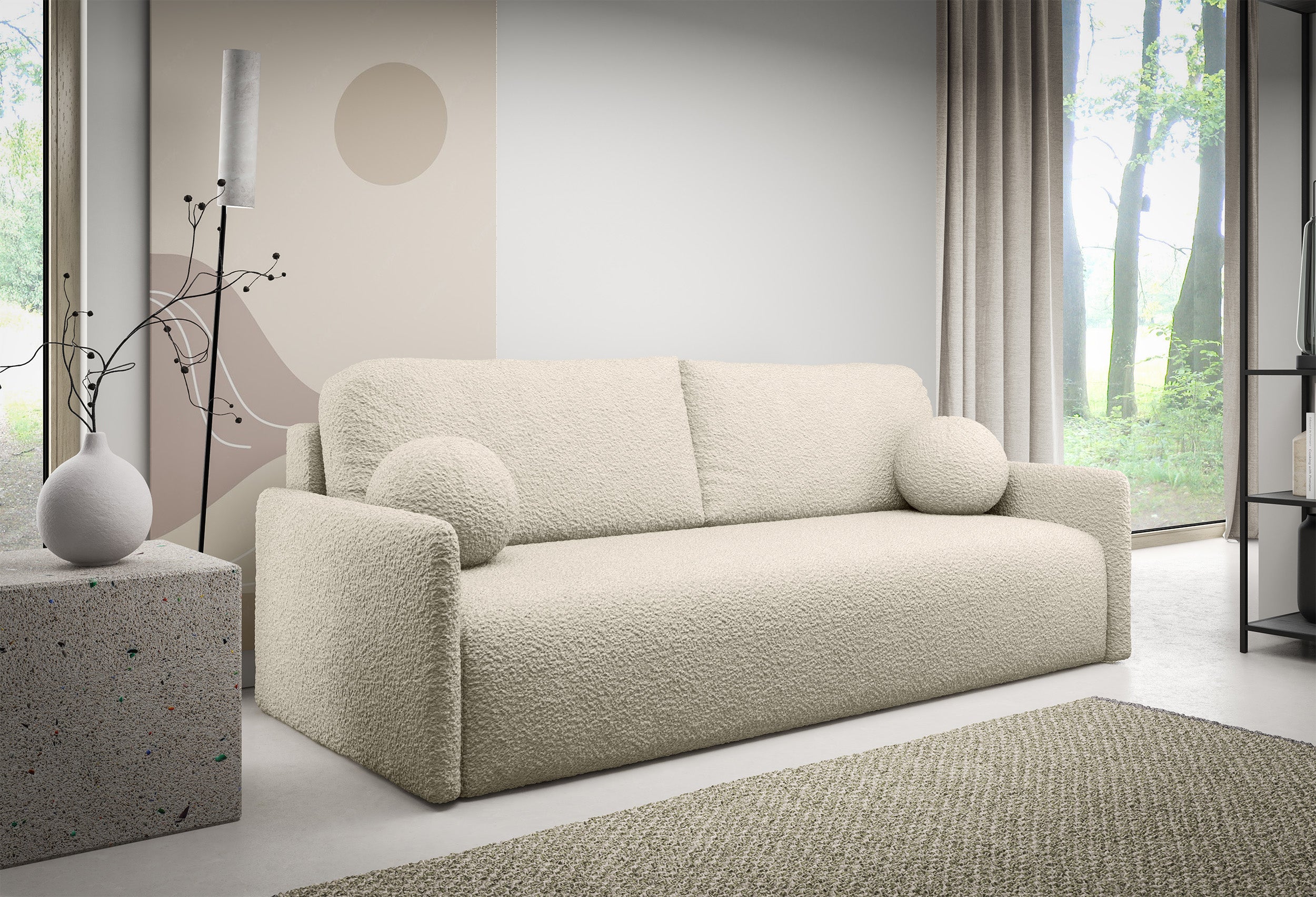 Ausziehbares Sofa Glove mit Bettkasten, beige Bouclé