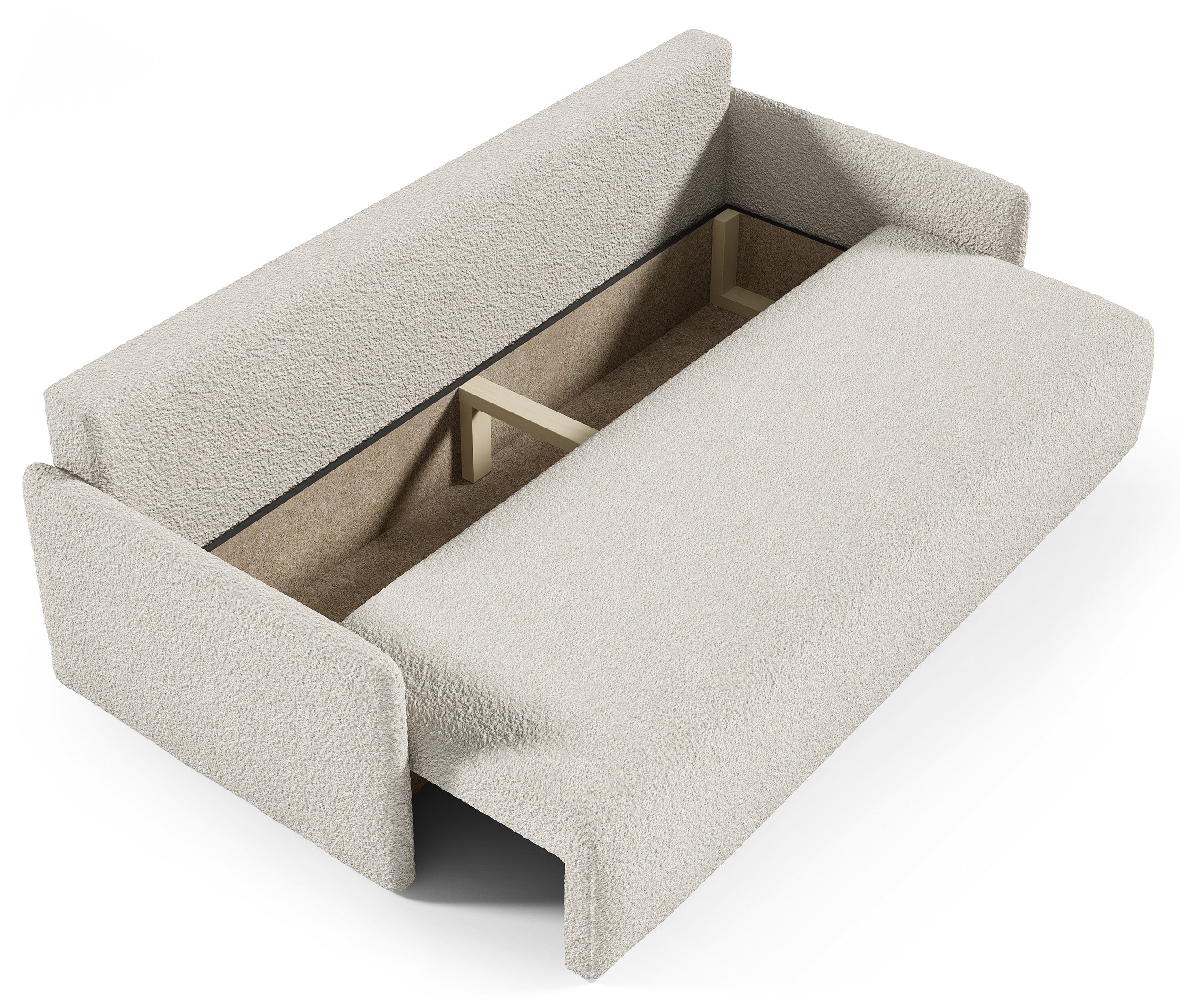 Ausziehbares Sofa Glove mit Bettkasten, cremefarbenes Bouclé