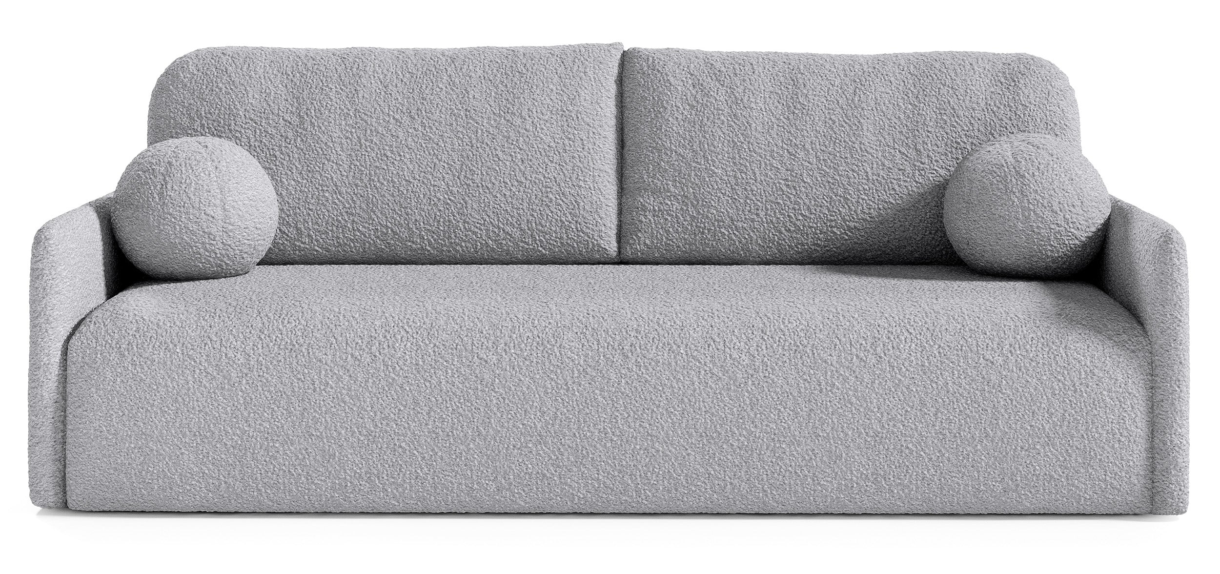 Ausklappbare Glove-Sofa mit Stauraum für Bettwäsche, grauer Bouclé-Stoff