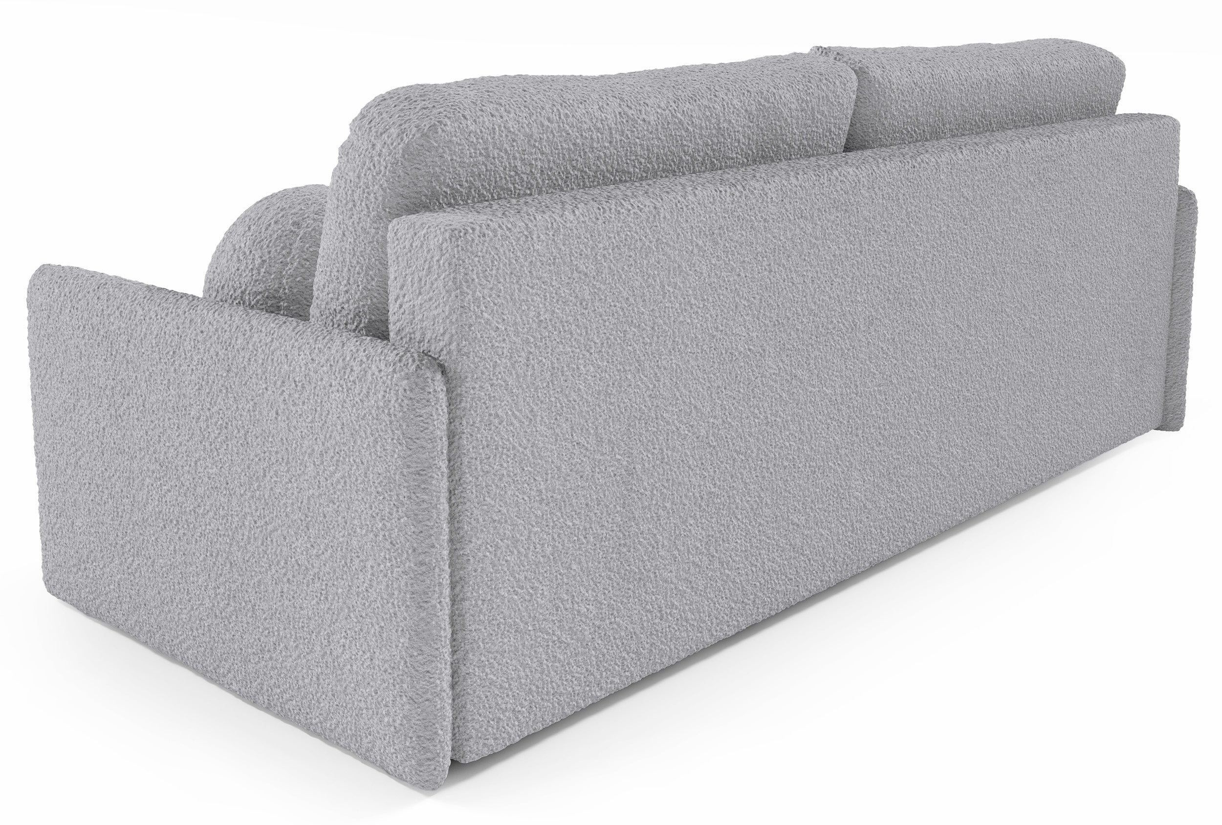 Ausklappbare Glove-Sofa mit Stauraum für Bettwäsche, grauer Bouclé-Stoff