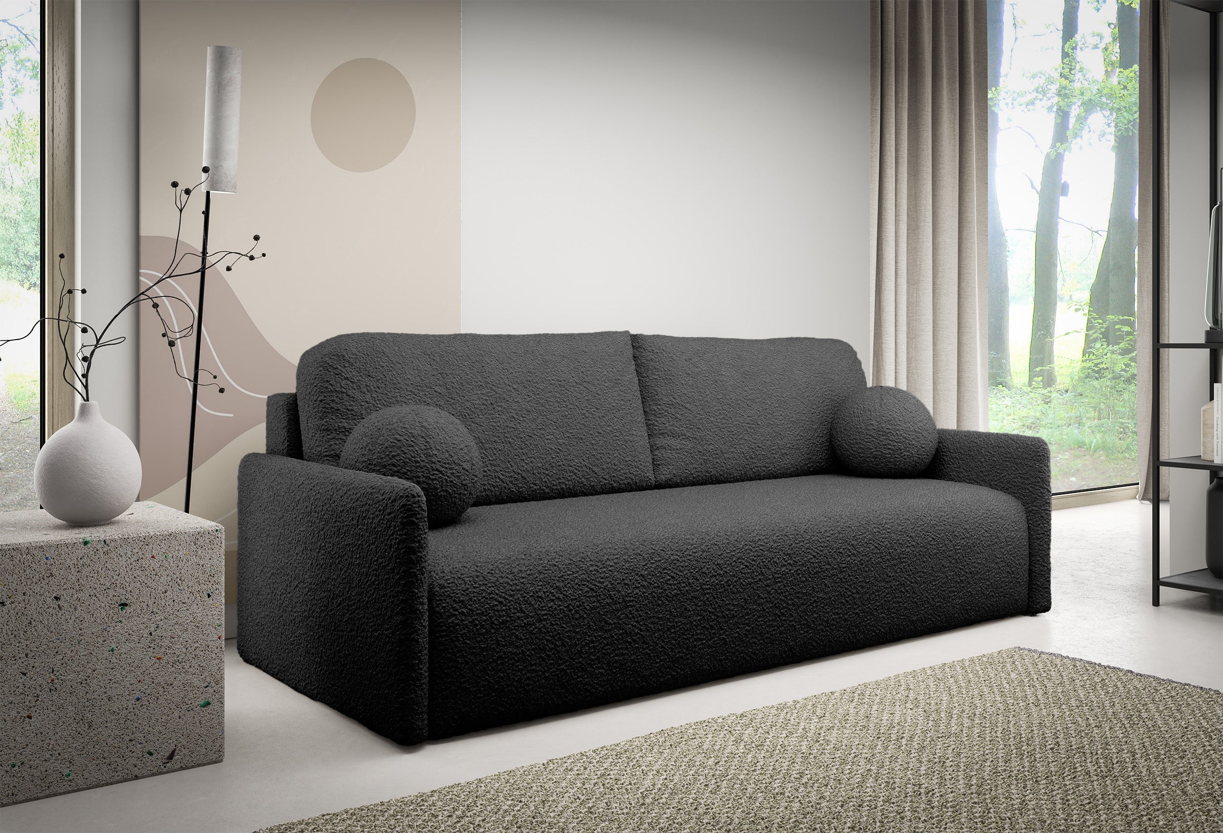 Ausziehbares Sofa Glove mit Bettkasten, graphitfarbenes Bouclé