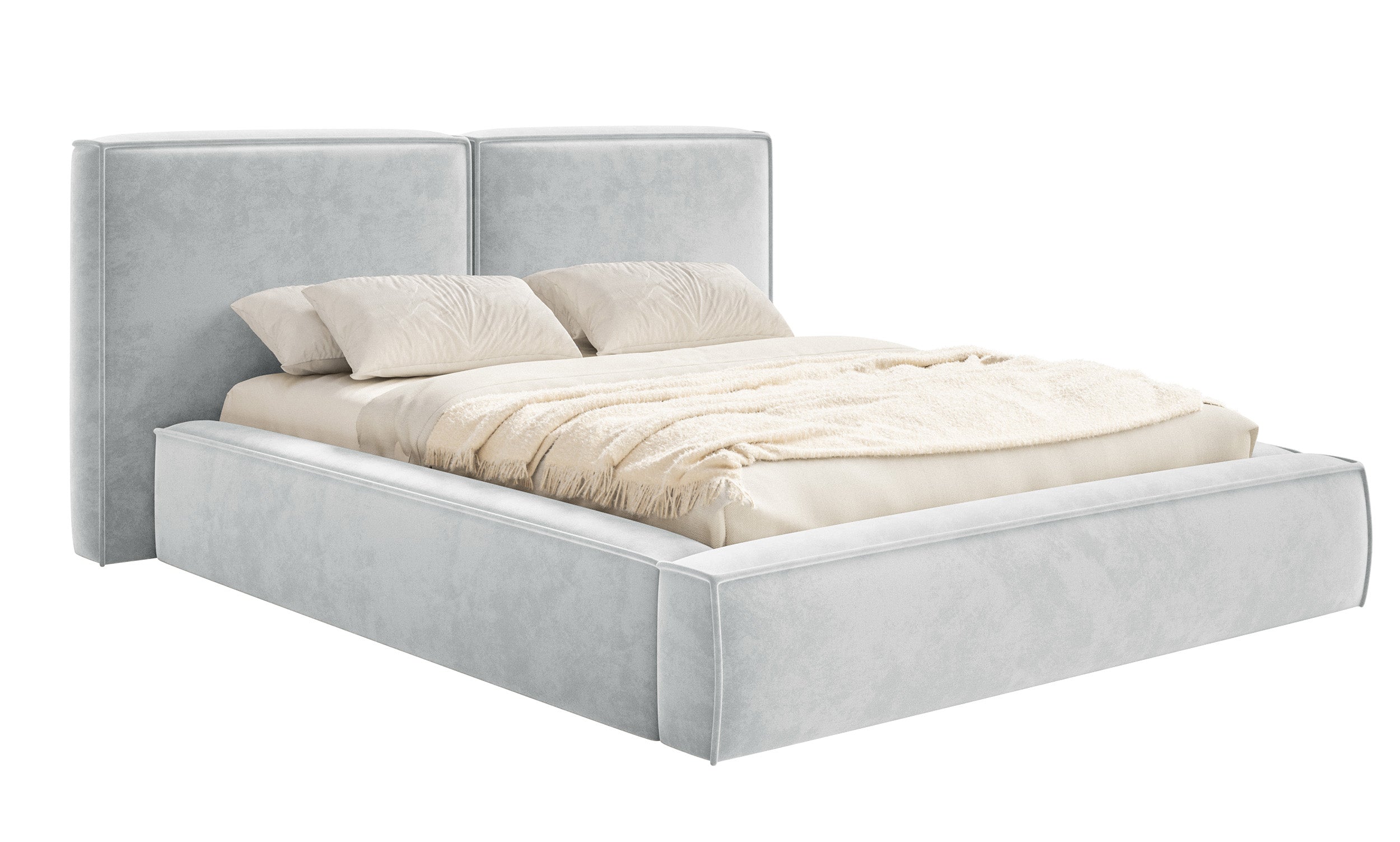 Polsterbett 140x200 cm Tilves mit Stauraum, Metallrahmen, hellgrauer Samt