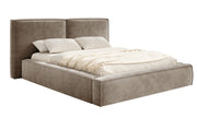 Gepolstertes Bett 180x200 cm Tilves mit Stauraum, Metallrahmen, hellbrauner Samt
