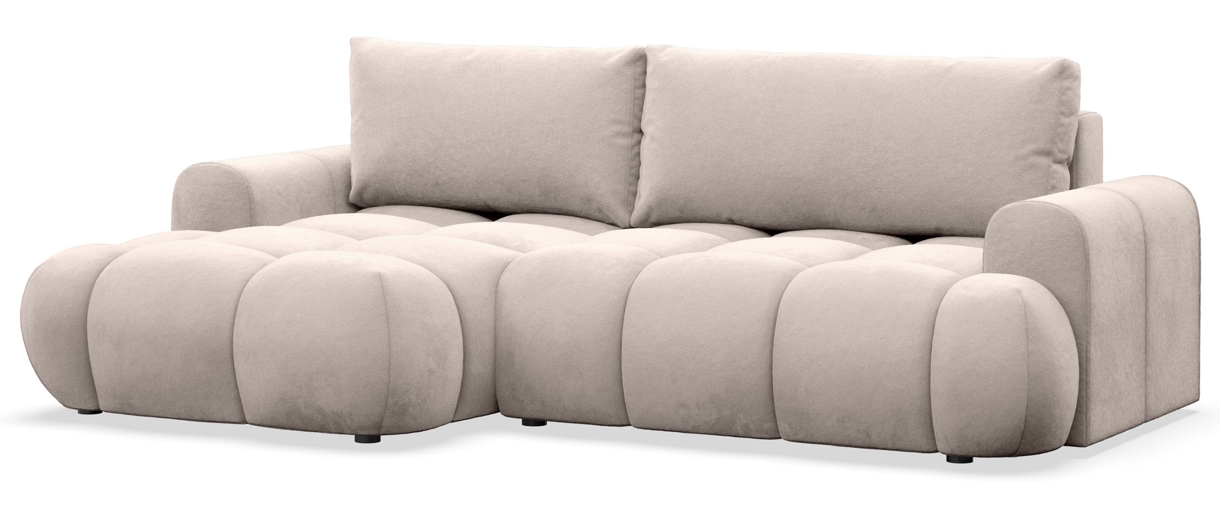 Ecksofa mit Schlaffunktion Ombo Mini, L-förmig, linksseitig, mit Stauraum, grau-beiger hydrophober Samt