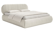 Gepolstertes Bett 160x200 cm Asmelio mit Stauraum, Metallrahmen, cremefarbenes Geflecht