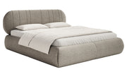 Polsterbett 180x200 cm Asmelio mit Stauraum, Metallrahmen, grau-beige Geflecht