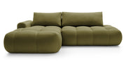 Ecksofa mit Schlaffunktion Ombo, L-förmig, mit Stauraum, olivgrüner hydrophober Samt, linksseitig