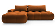 Ecksofa mit Schlaffunktion Ombo, L-förmig, mit Stauraum, kupferfarbener, hydrophober Samt, linksseitig