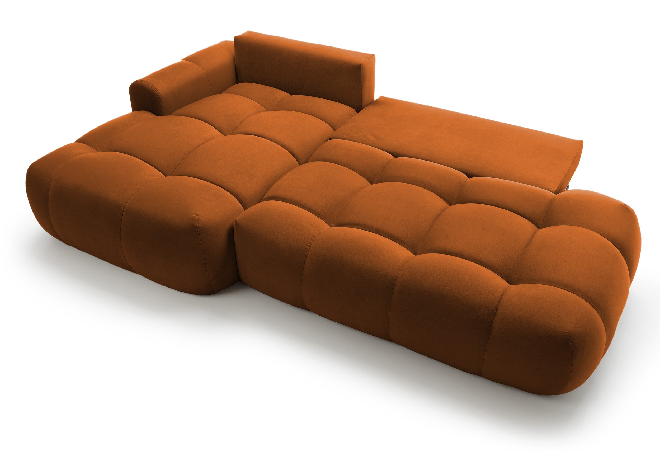 Ecksofa mit Schlaffunktion Ombo, L-förmig, mit Stauraum, kupferfarbener, hydrophober Samt, linksseitig