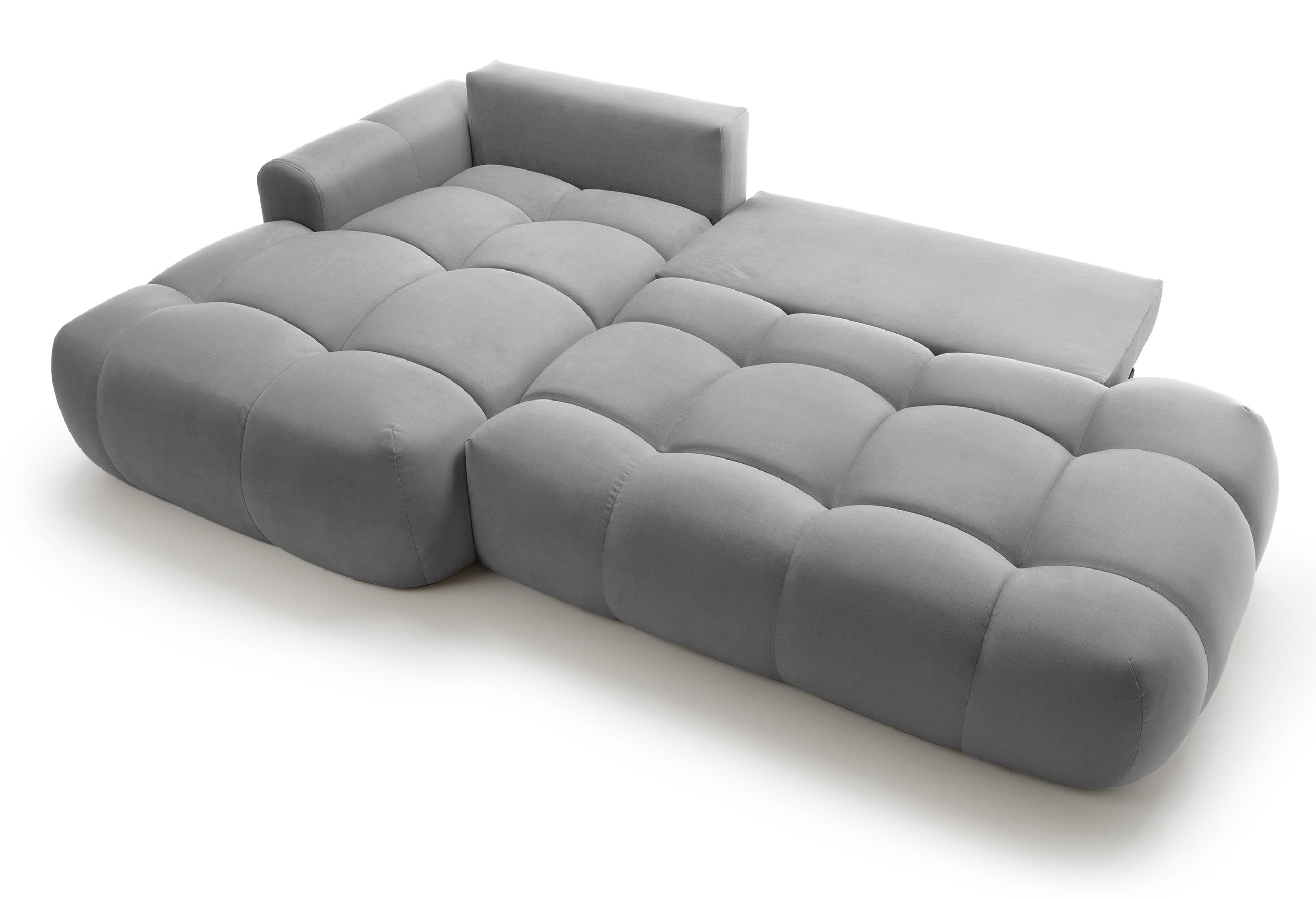 Ecksofa mit Schlaffunktion Ombo, L-förmig, mit Stauraum, grauer hydrophober Samt, linksseitig