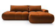 Ecksofa mit Schlaffunktion Ombo, L-förmig, mit Stauraum, kupferfarbener hydrophober Samt, rechtsseitig