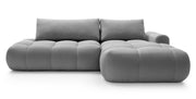 Ecksofa mit Schlaffunktion Ombo, L-förmig, mit Stauraum, grauer hydrophober Samt, rechtsseitig