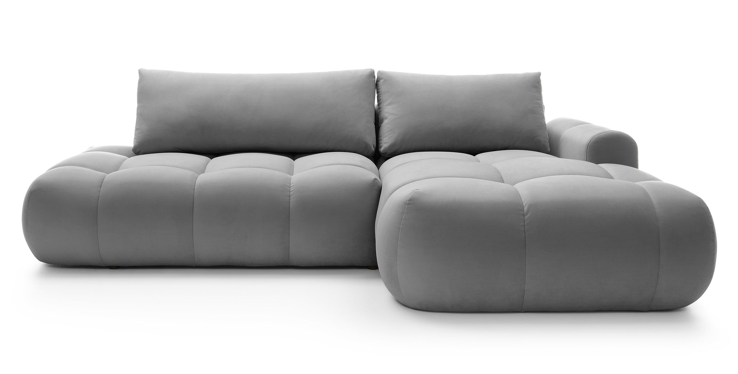 Ecksofa mit Schlaffunktion Ombo, L-förmig, mit Stauraum, grauer hydrophober Samt, rechtsseitig