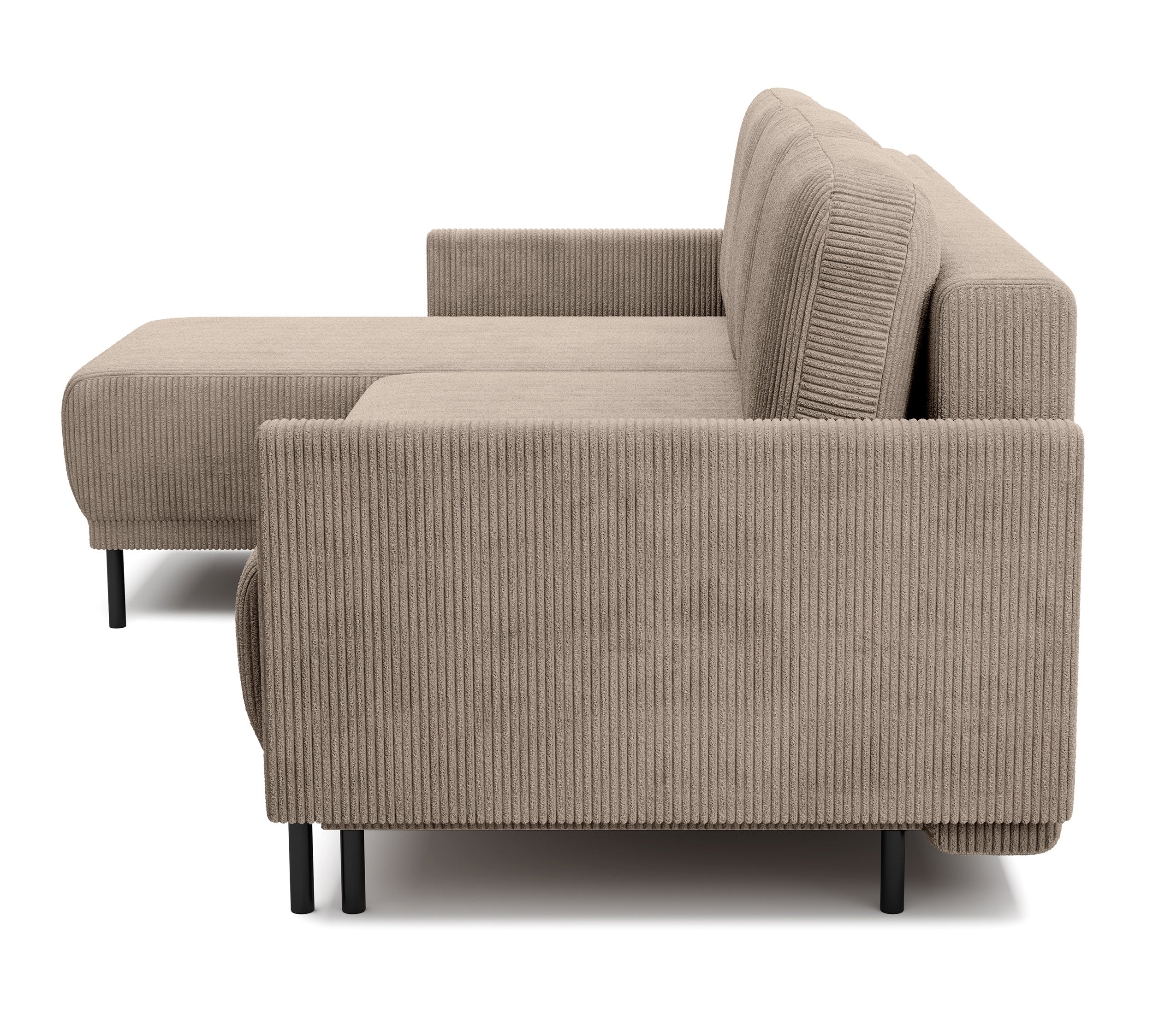 Ausziehbare Eckcouch Hamiel, L-förmig, mit Stauraum, universell, beige Cord
