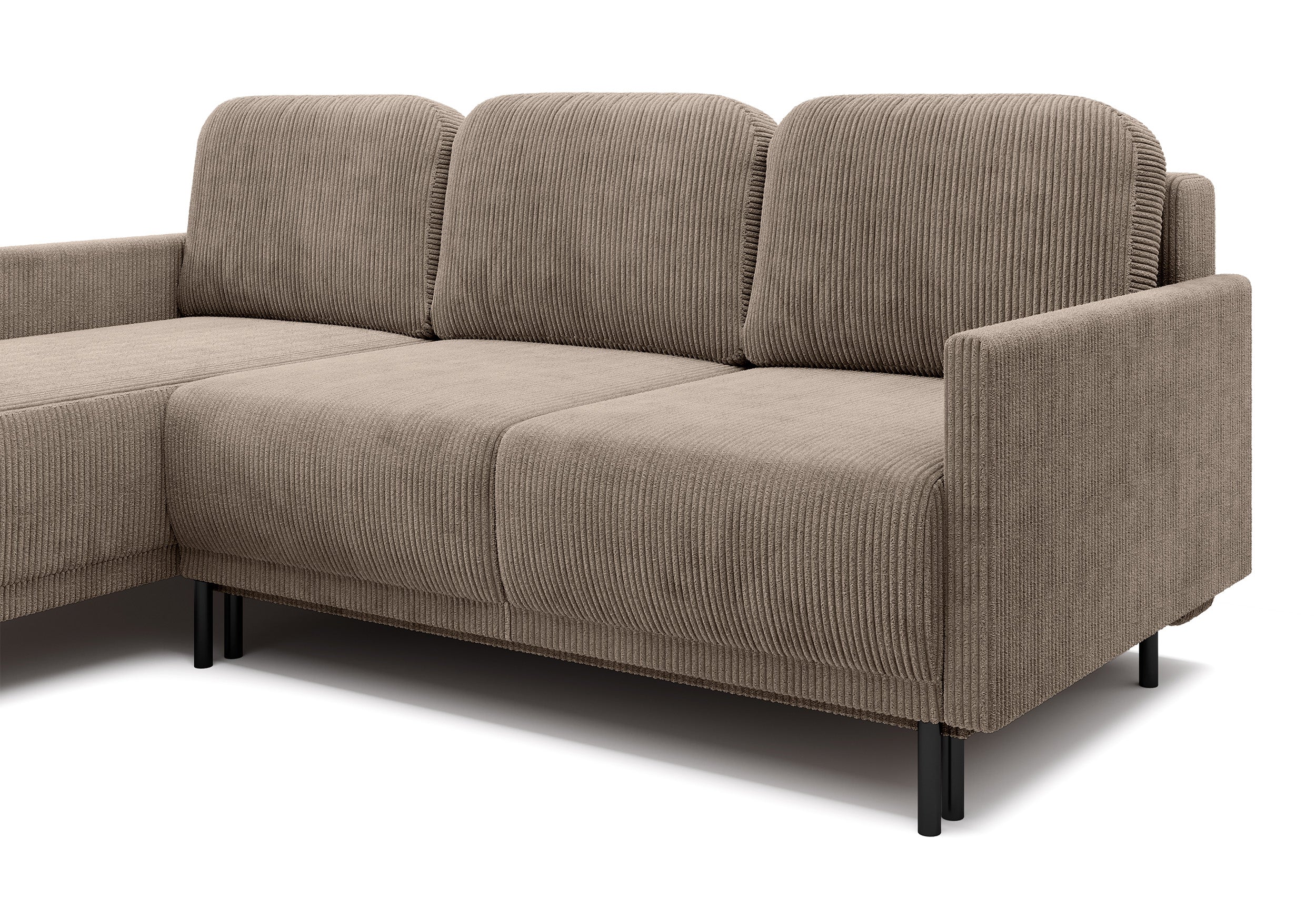 Ausziehbare Eckcouch Hamiel, L-förmig, mit Stauraum, universell, beige Cord