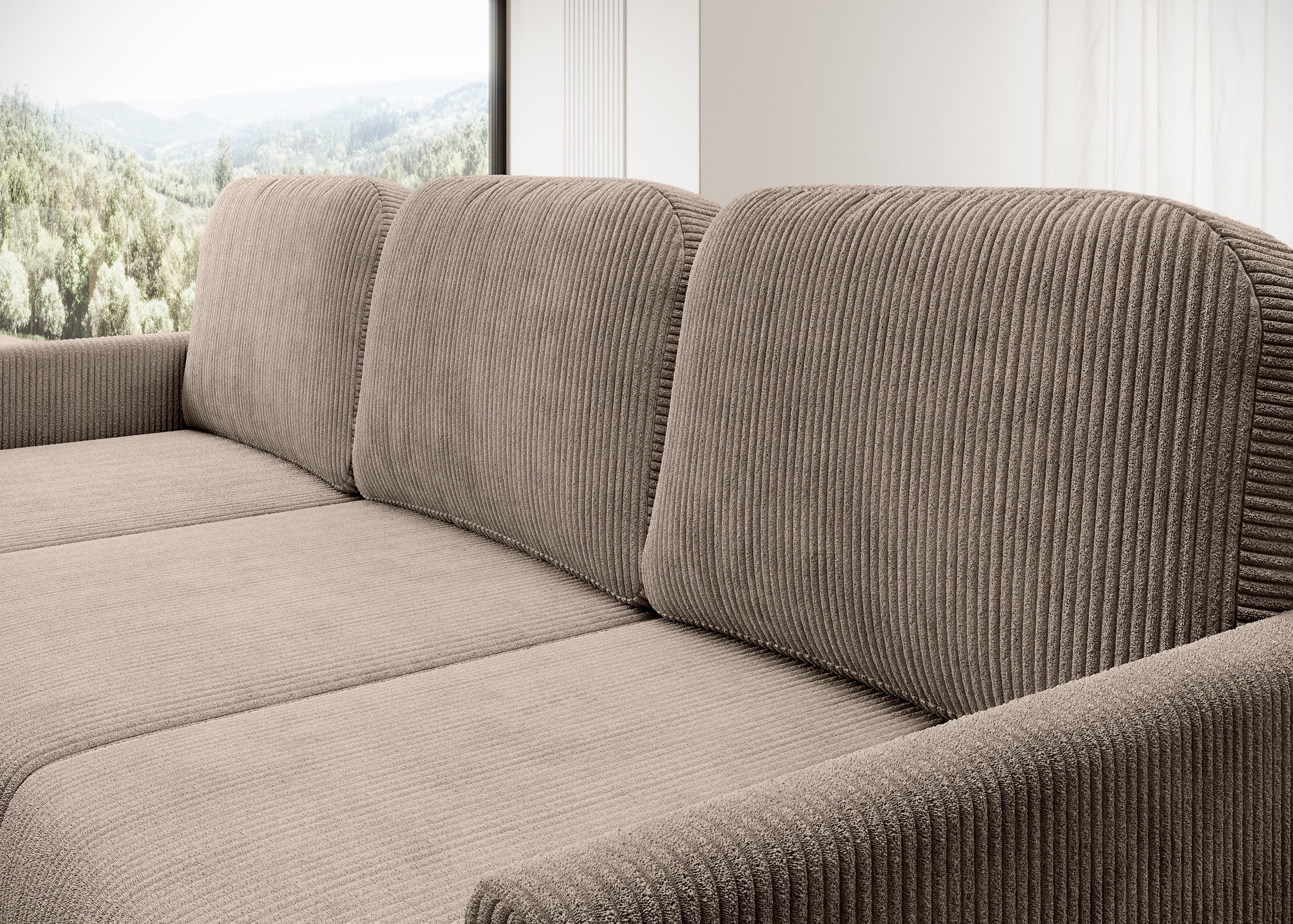 Ausziehbare Eckcouch Hamiel, L-förmig, mit Stauraum, universell, beige Cord