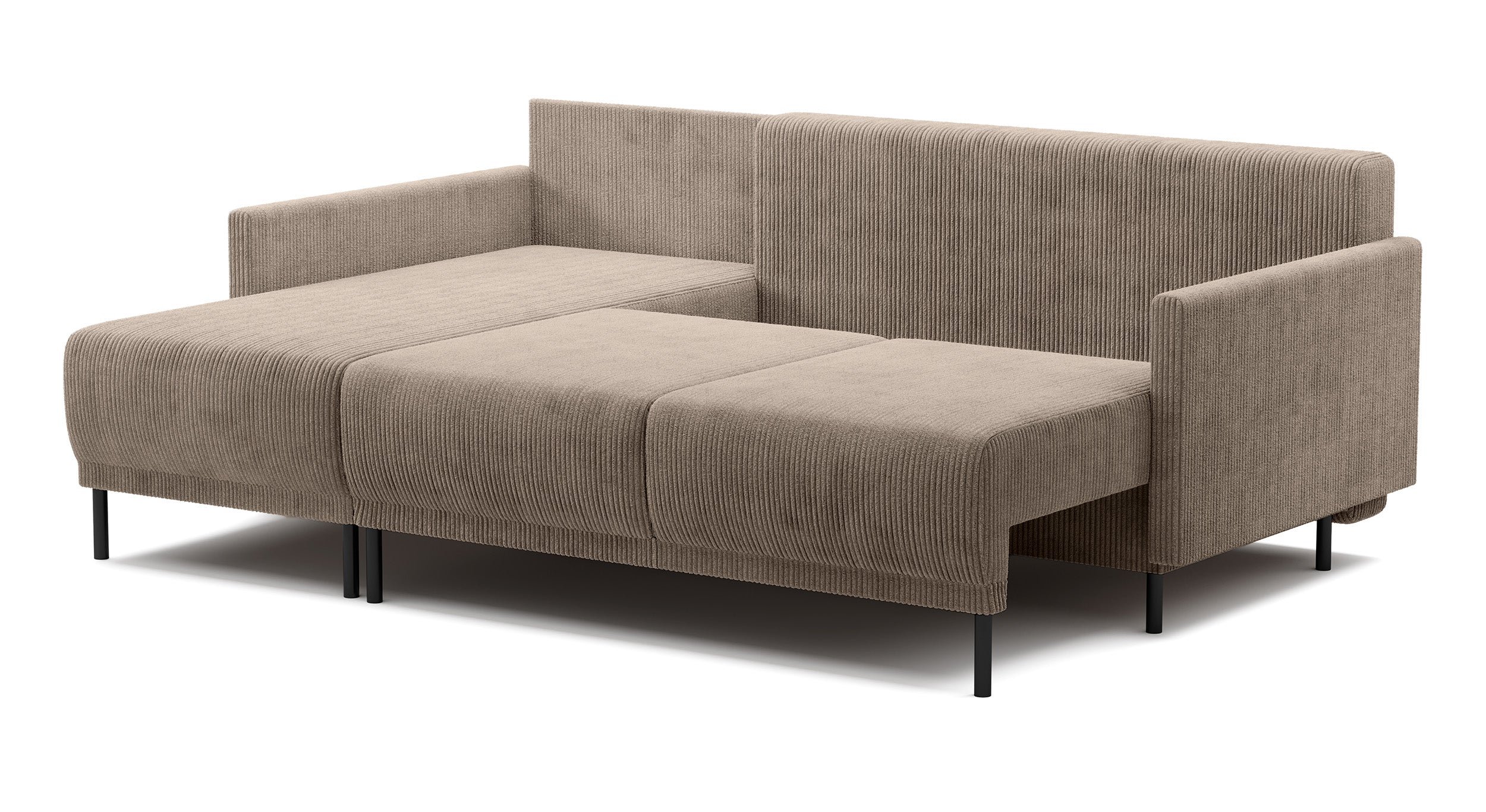 Ausziehbare Eckcouch Hamiel, L-förmig, mit Stauraum, universell, beige Cord