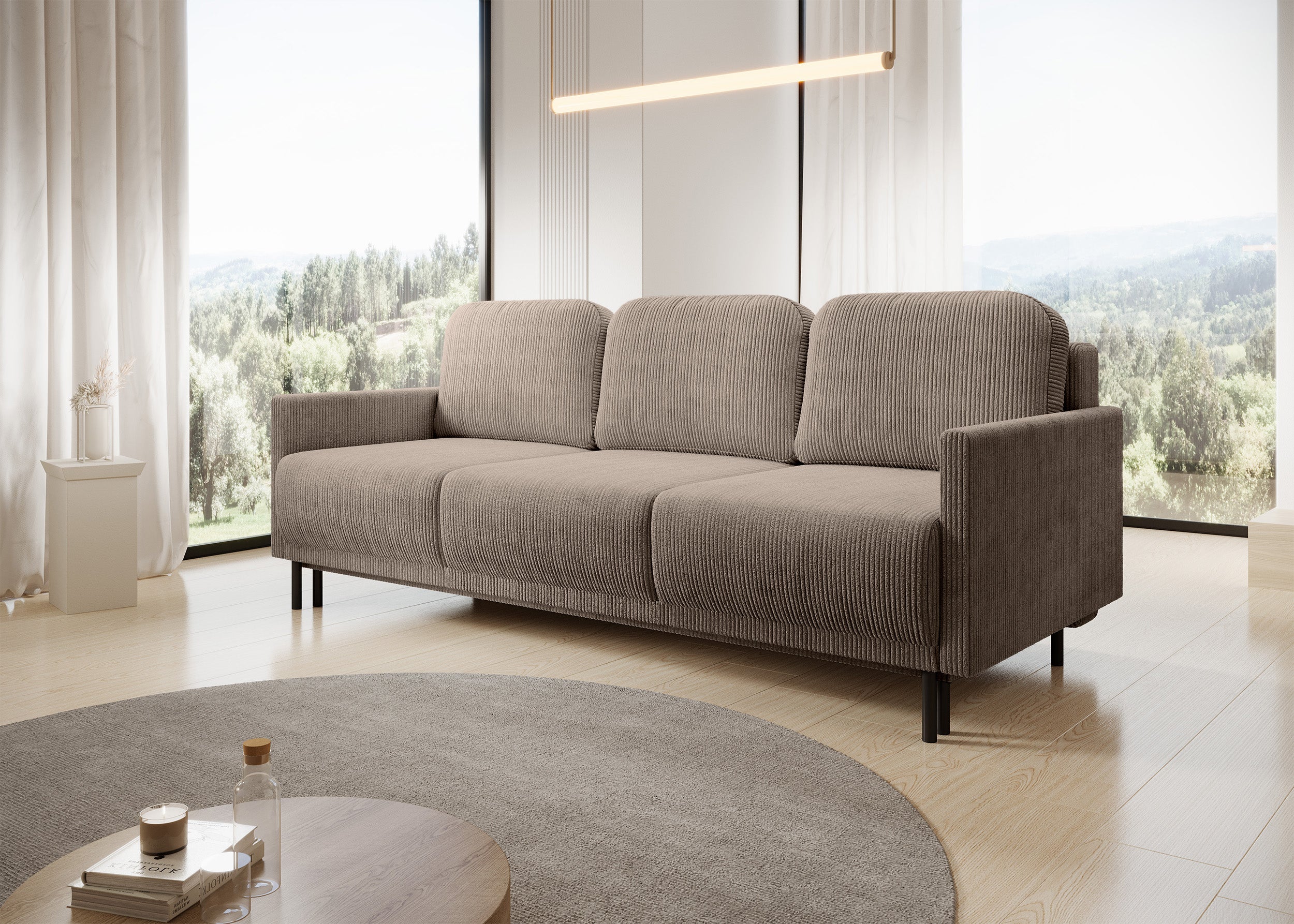 Drei-Sitzer-Schlafsofa Hamiel mit Stauraum, beige Cord