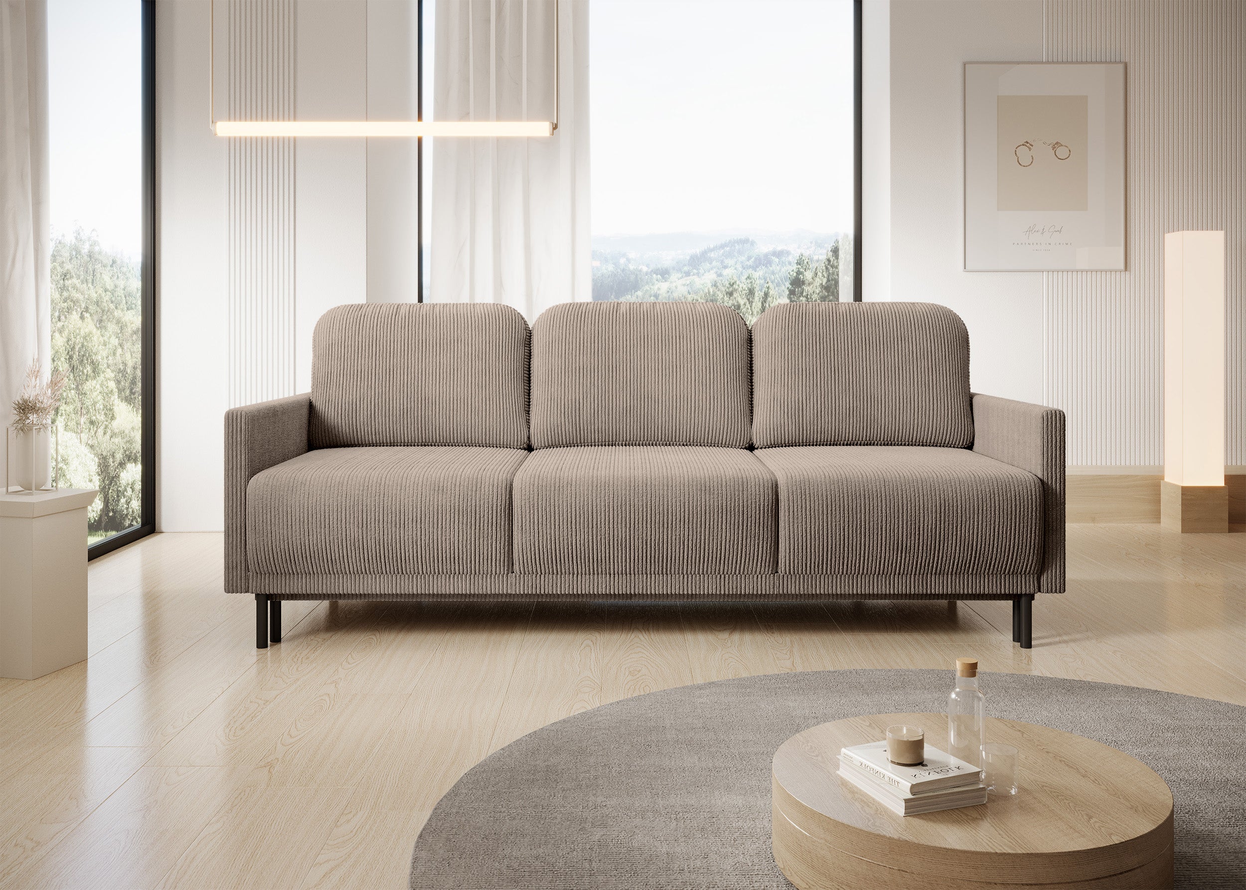 Drei-Sitzer-Schlafsofa Hamiel mit Stauraum, beige Cord