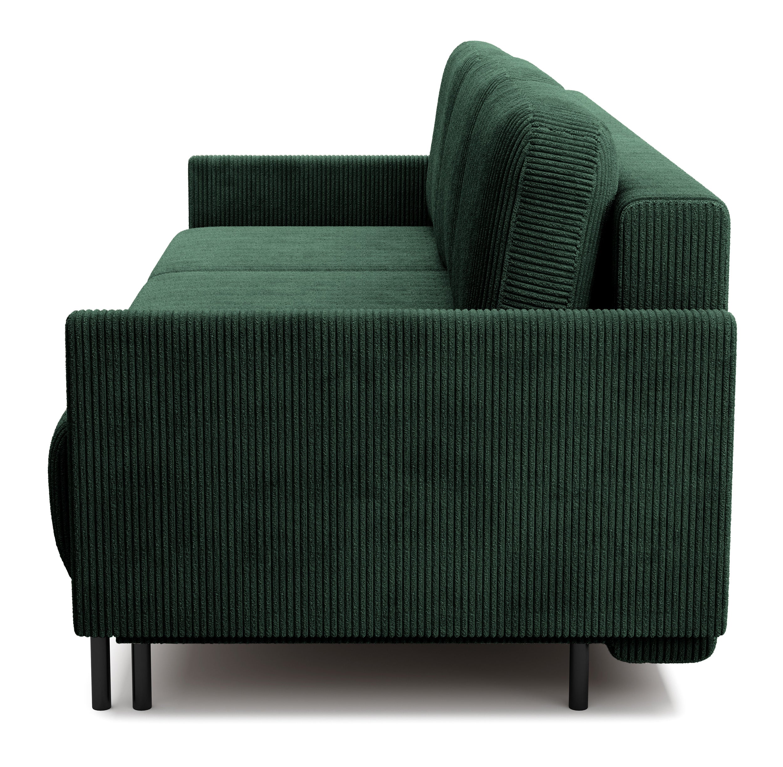 Dreisitziges ausklappbares Sofa Hamiel mit Stauraum, dunkelgrüner Cord